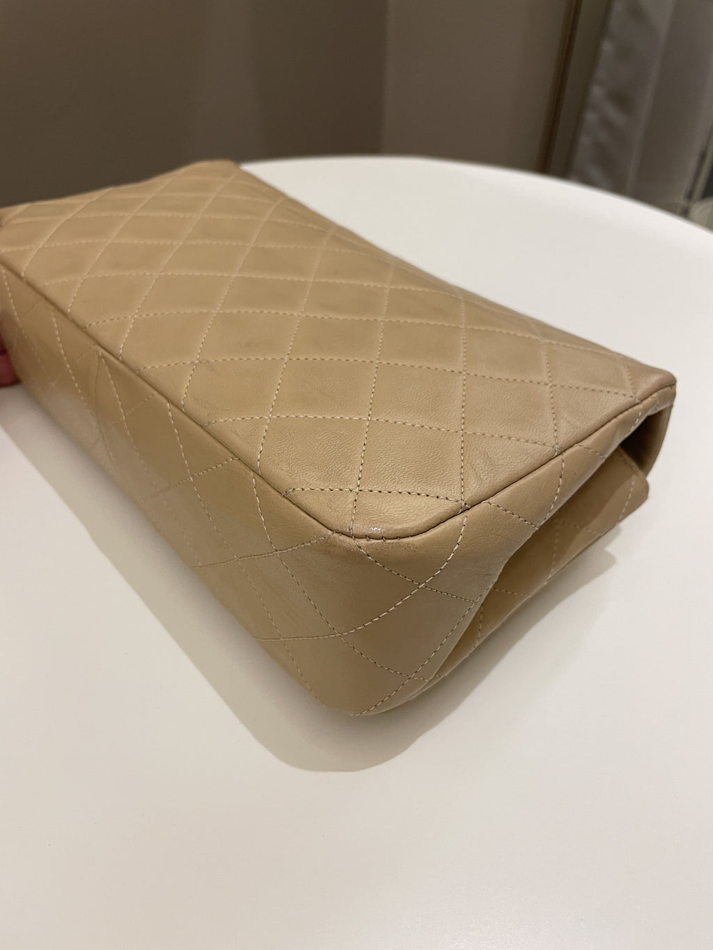 Chanel Vintage Quilted Full Flap Bag Beige Lambskin