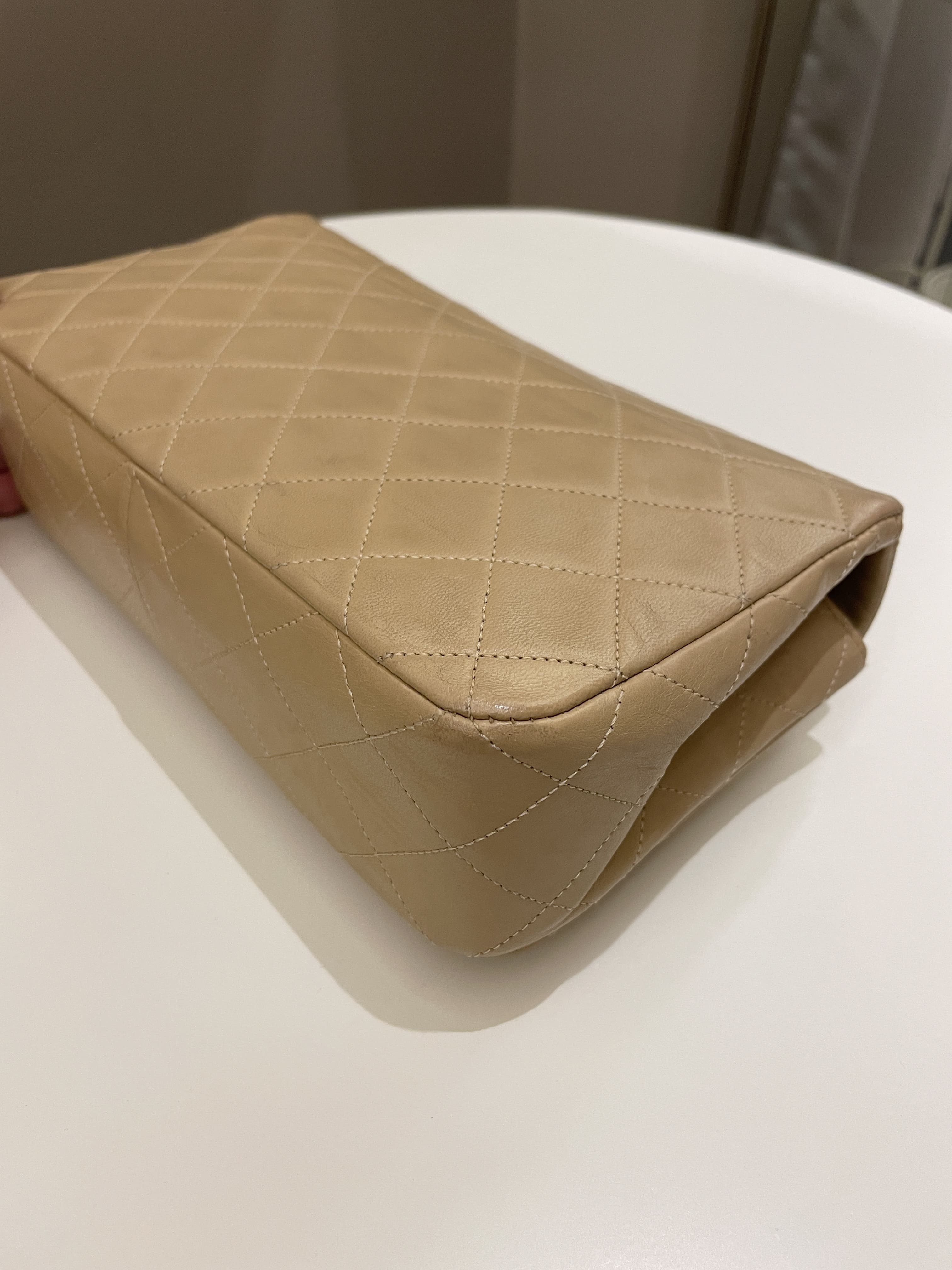 Chanel Vintage Quilted Full Flap Bag Beige Lambskin