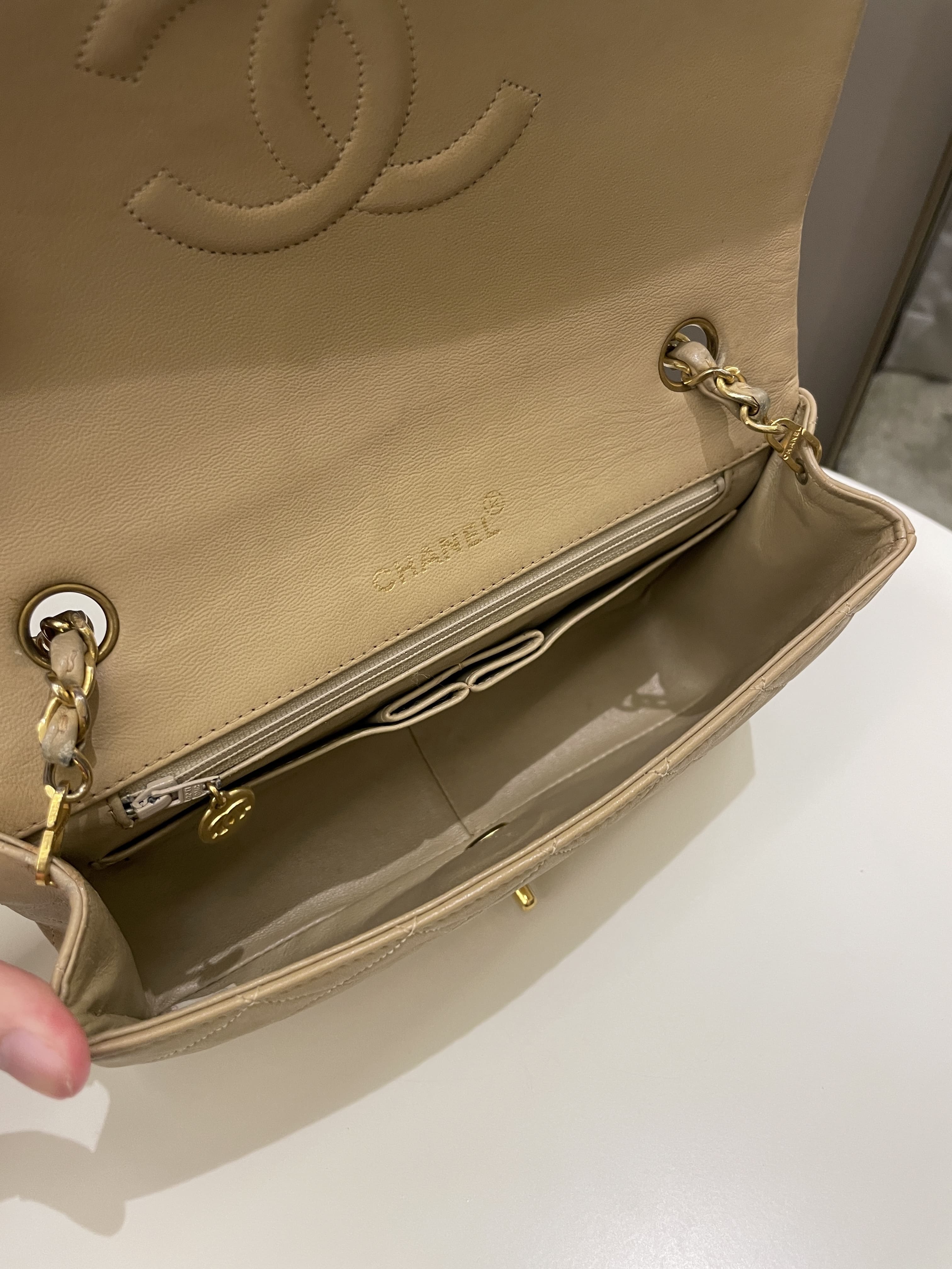 Chanel Vintage Quilted Full Flap Bag Beige Lambskin