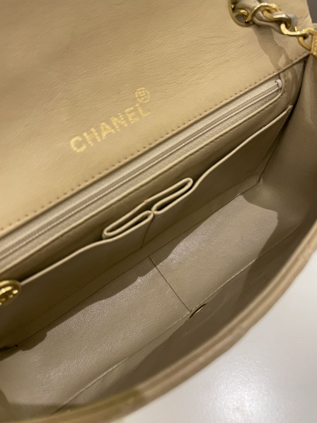 Chanel Vintage Quilted Full Flap Bag Beige Lambskin