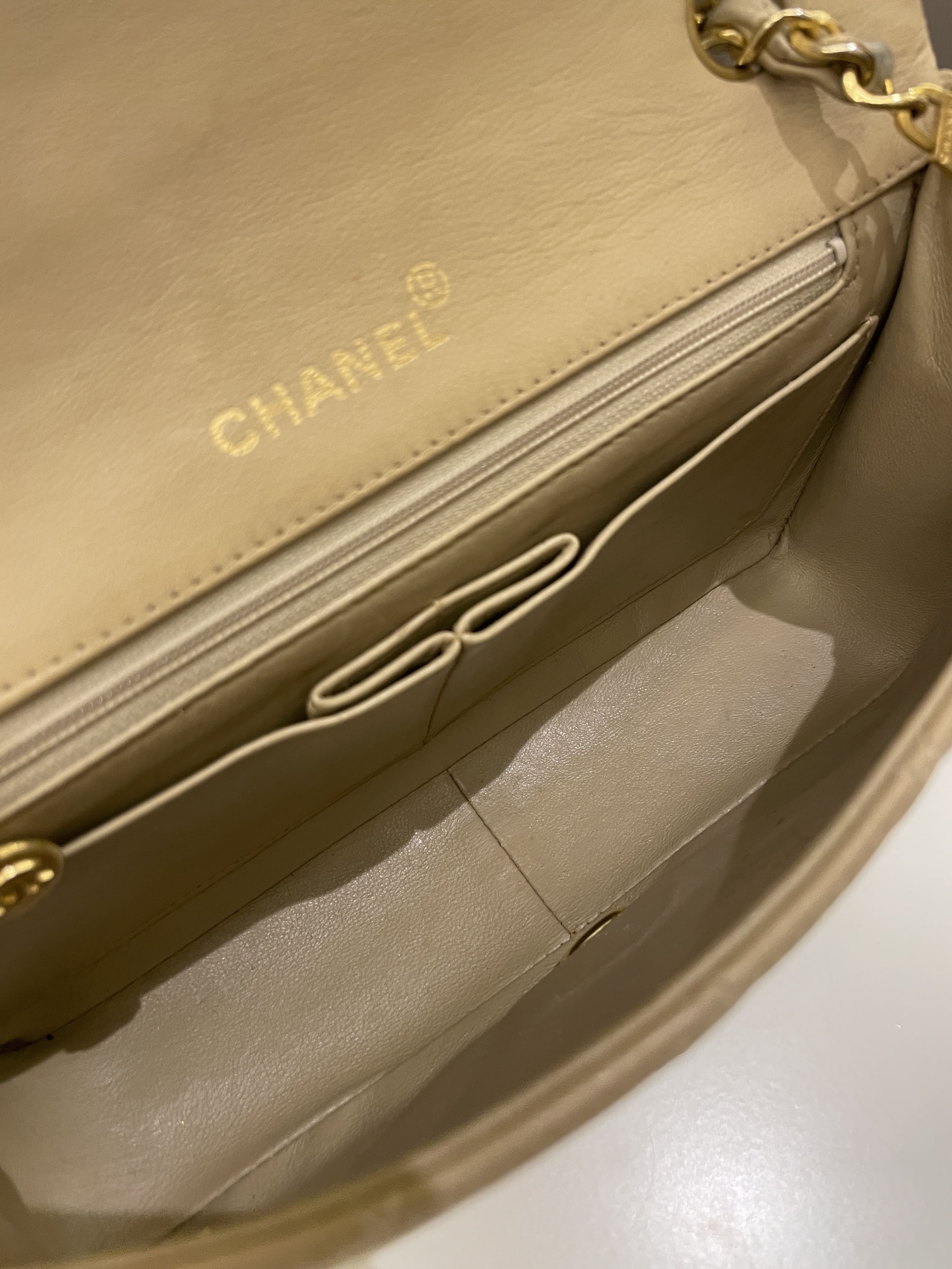 Chanel Vintage Quilted Full Flap Bag Beige Lambskin
