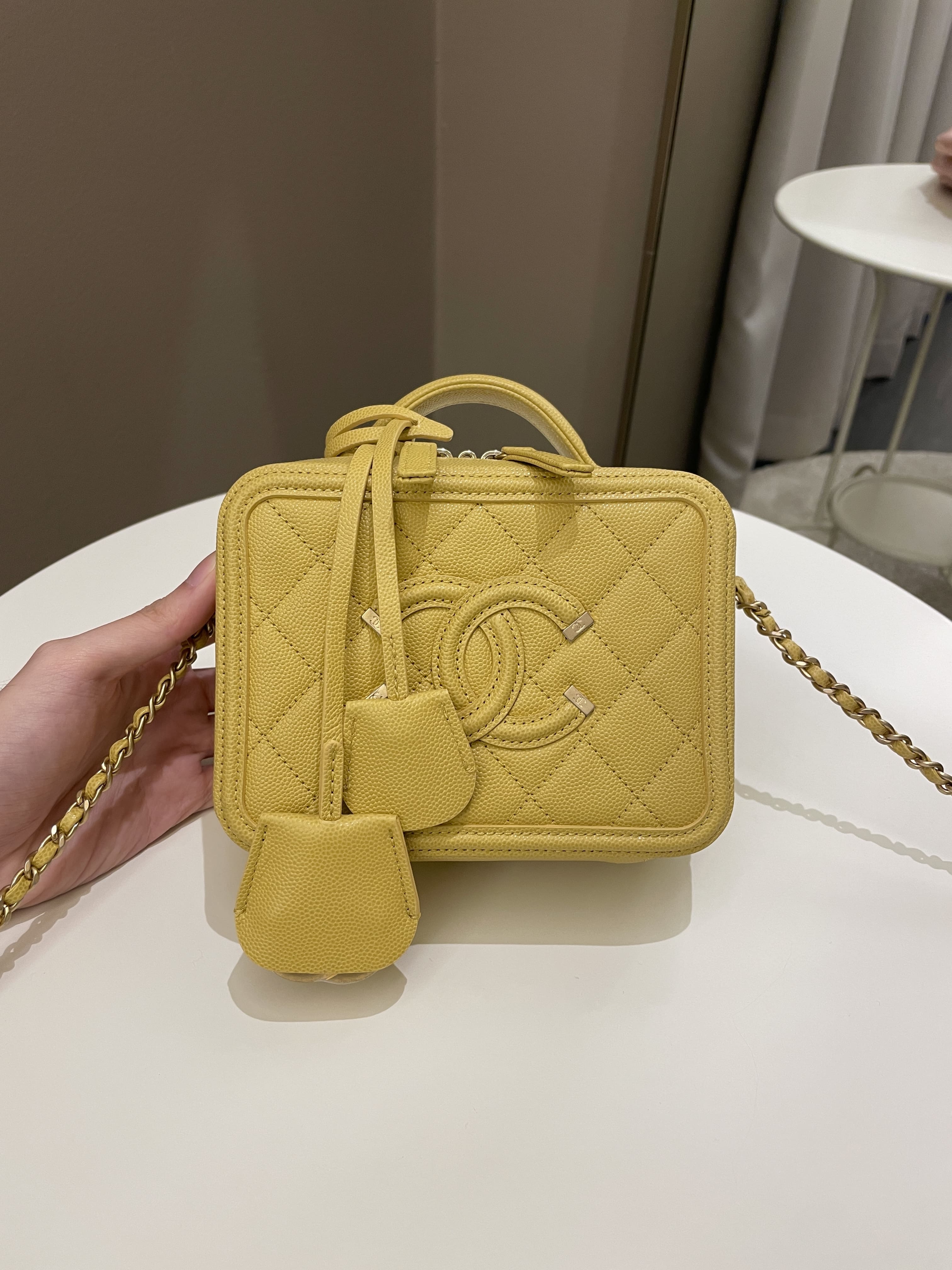 Chanel Filigree Vanity Case Yellow Caviar