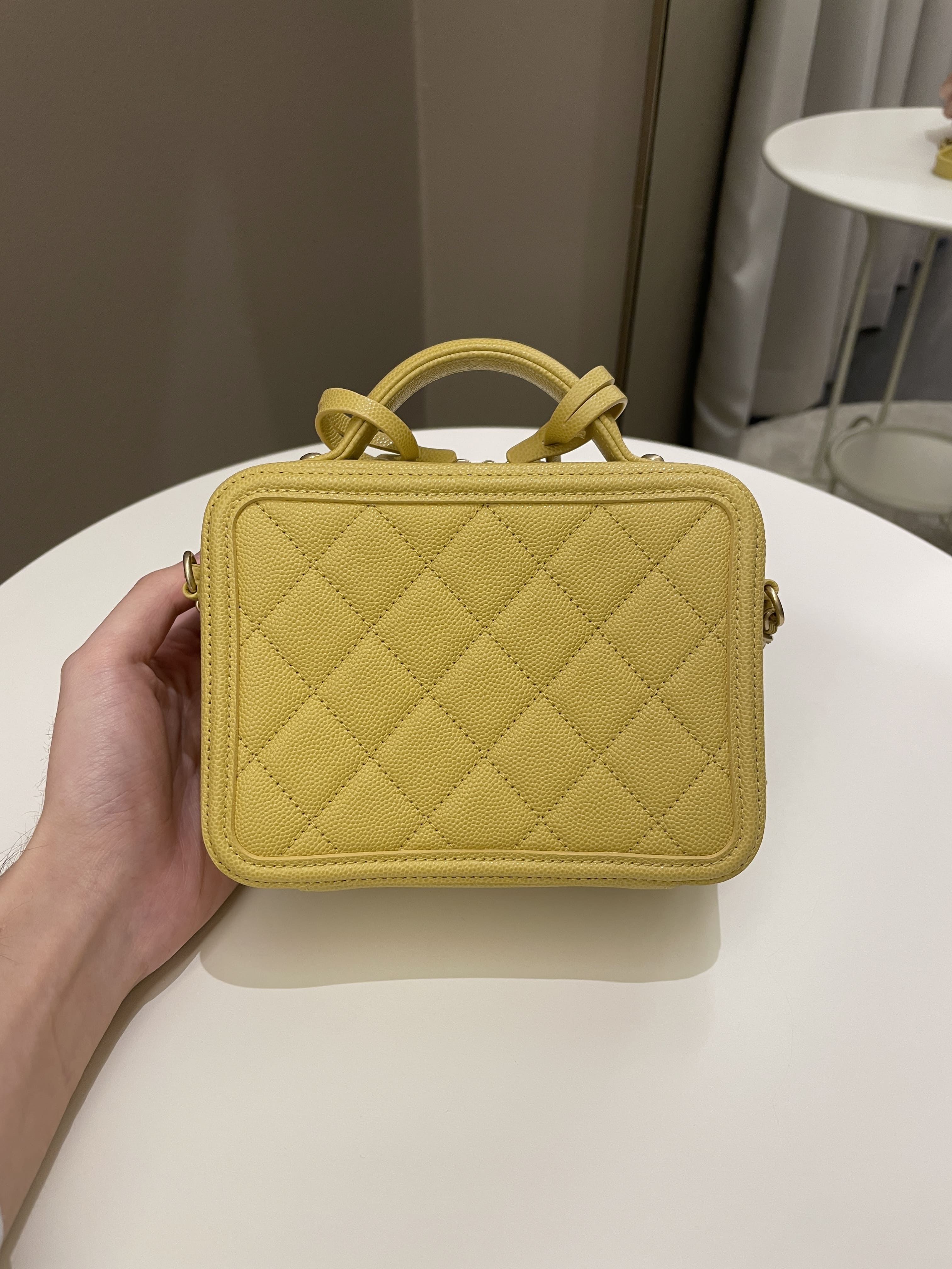 Chanel Filigree Vanity Case Yellow Caviar