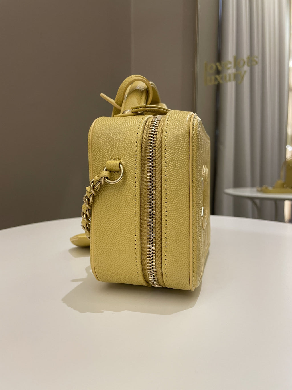Chanel Filigree Vanity Case Yellow Caviar