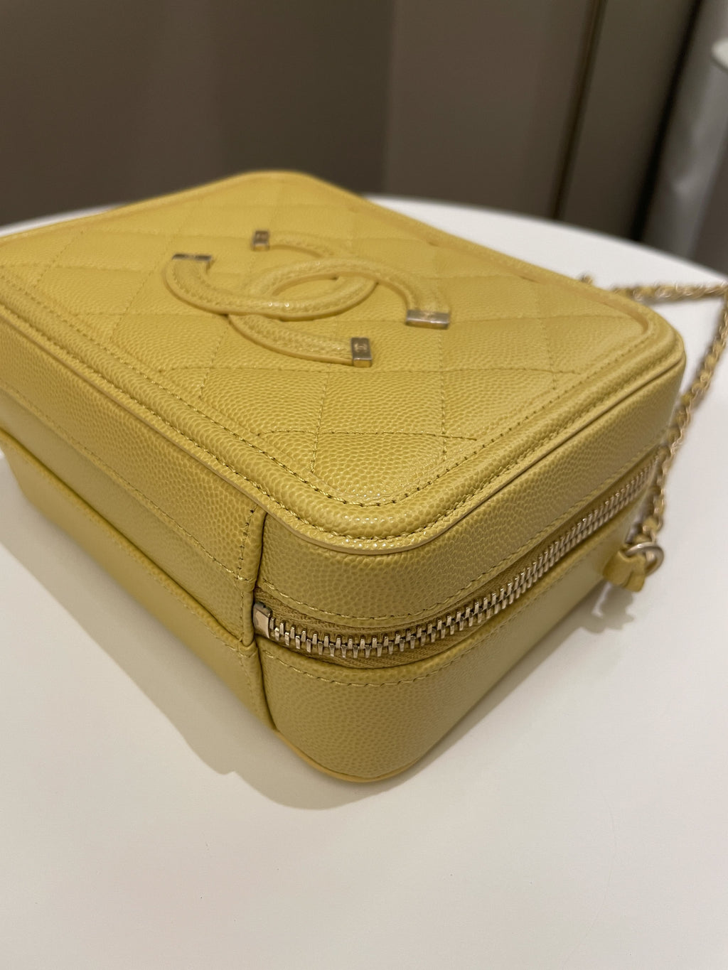 Chanel Filigree Vanity Case Yellow Caviar