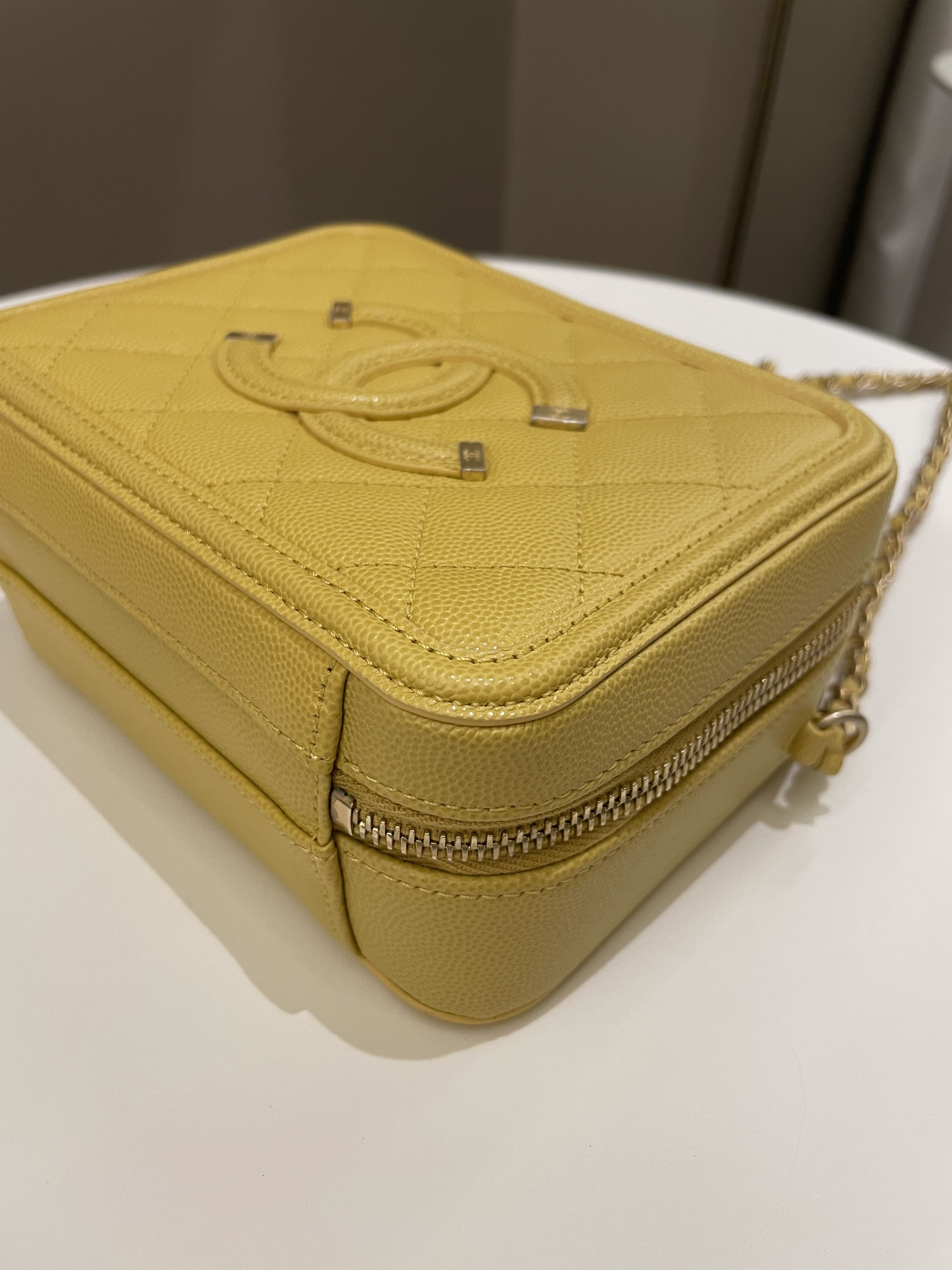 Chanel Filigree Vanity Case Yellow Caviar