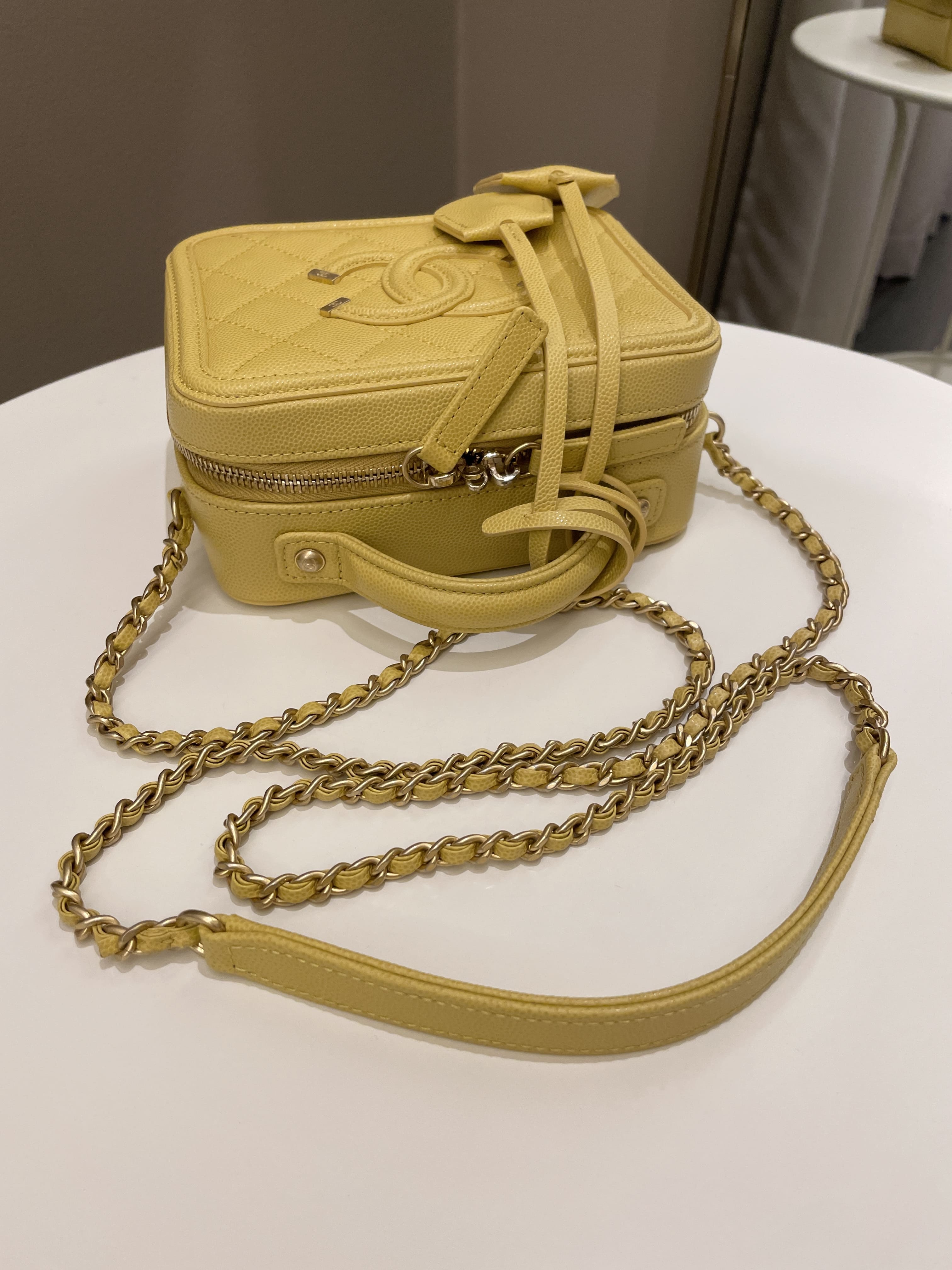 Chanel Filigree Vanity Case Yellow Caviar