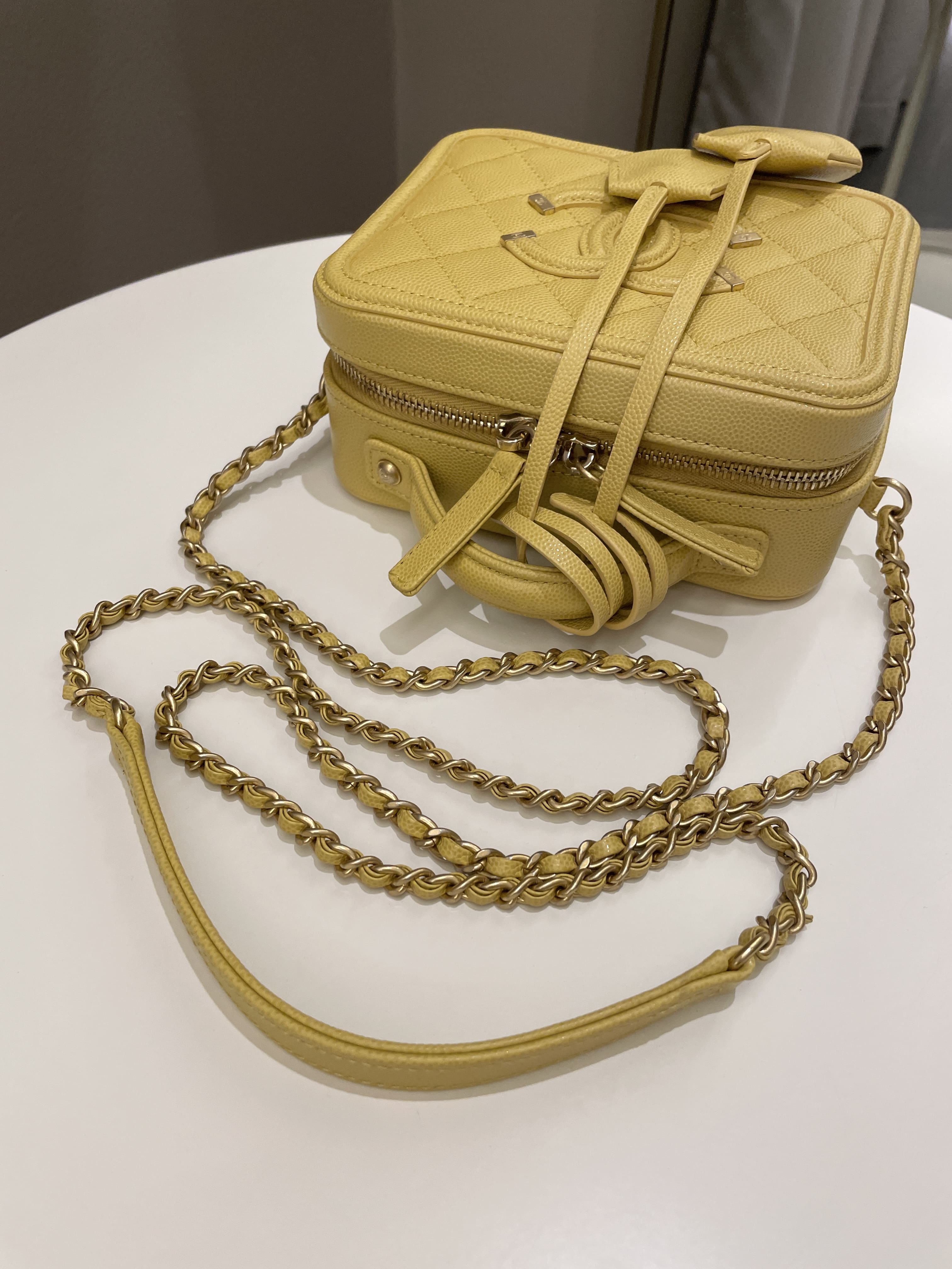 Chanel Filigree Vanity Case Yellow Caviar