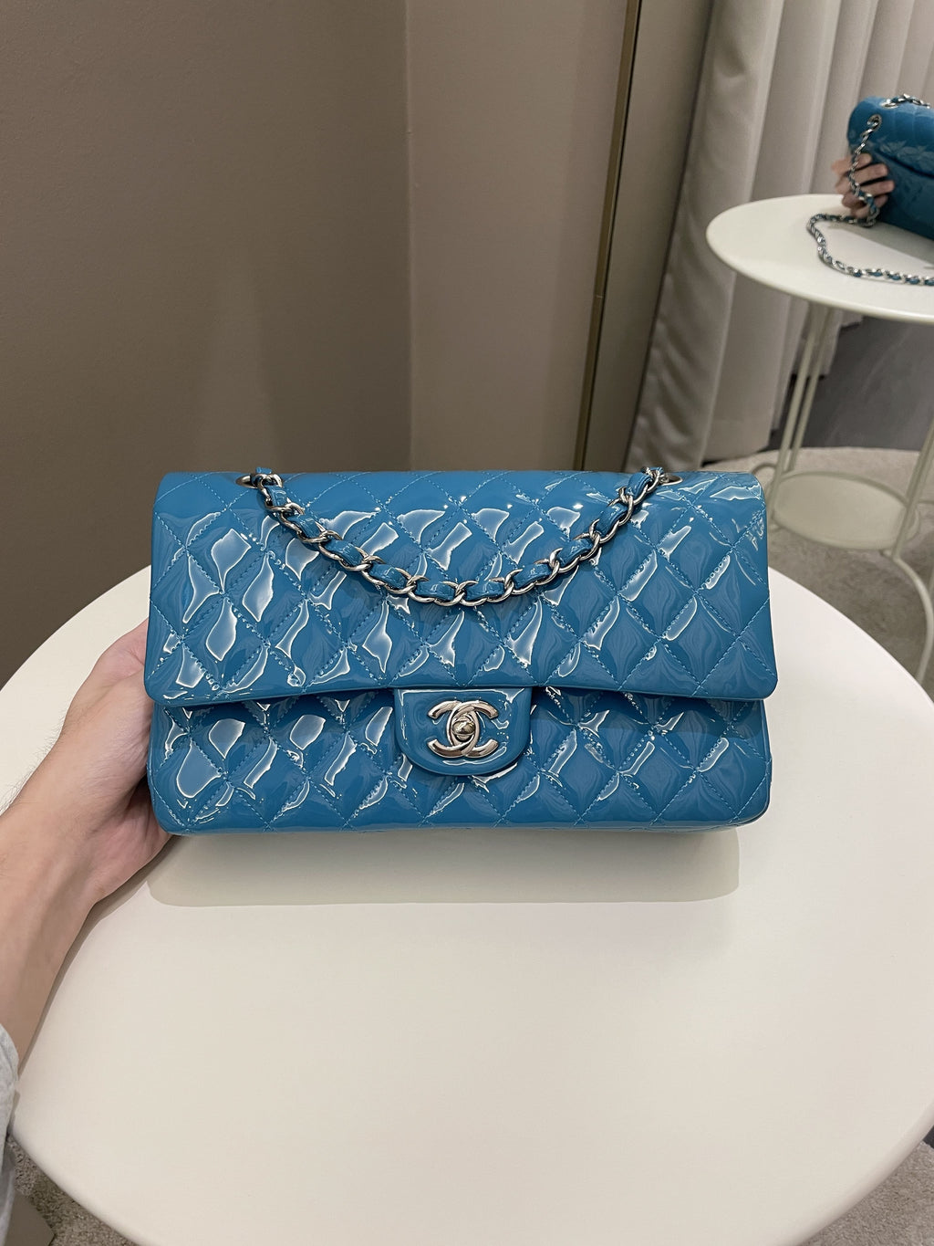 Chanel Classic Quilted Medium Double Flap Turquoise Patent
