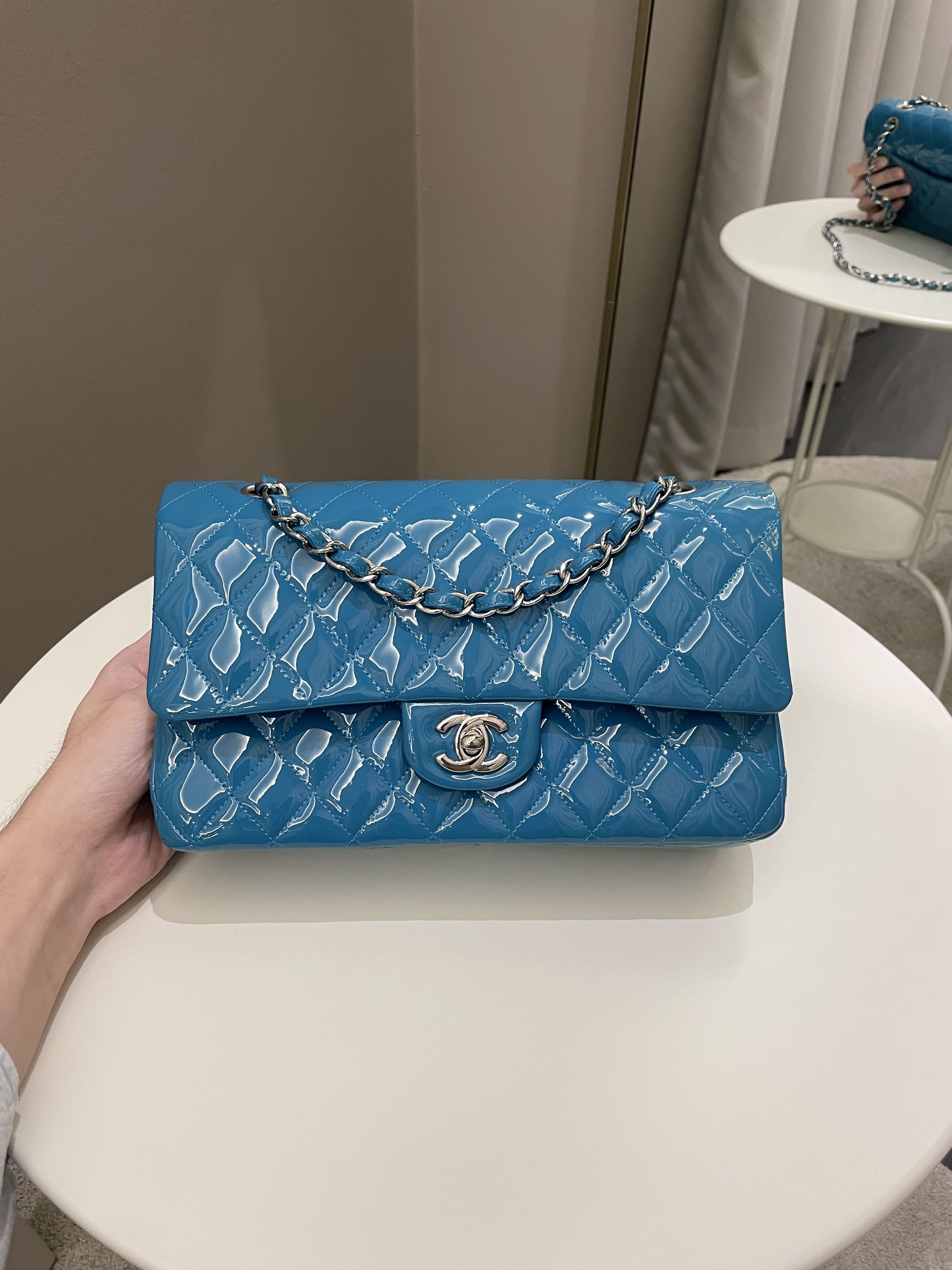 Chanel Classic Quilted Medium Double Flap Turquoise Patent
