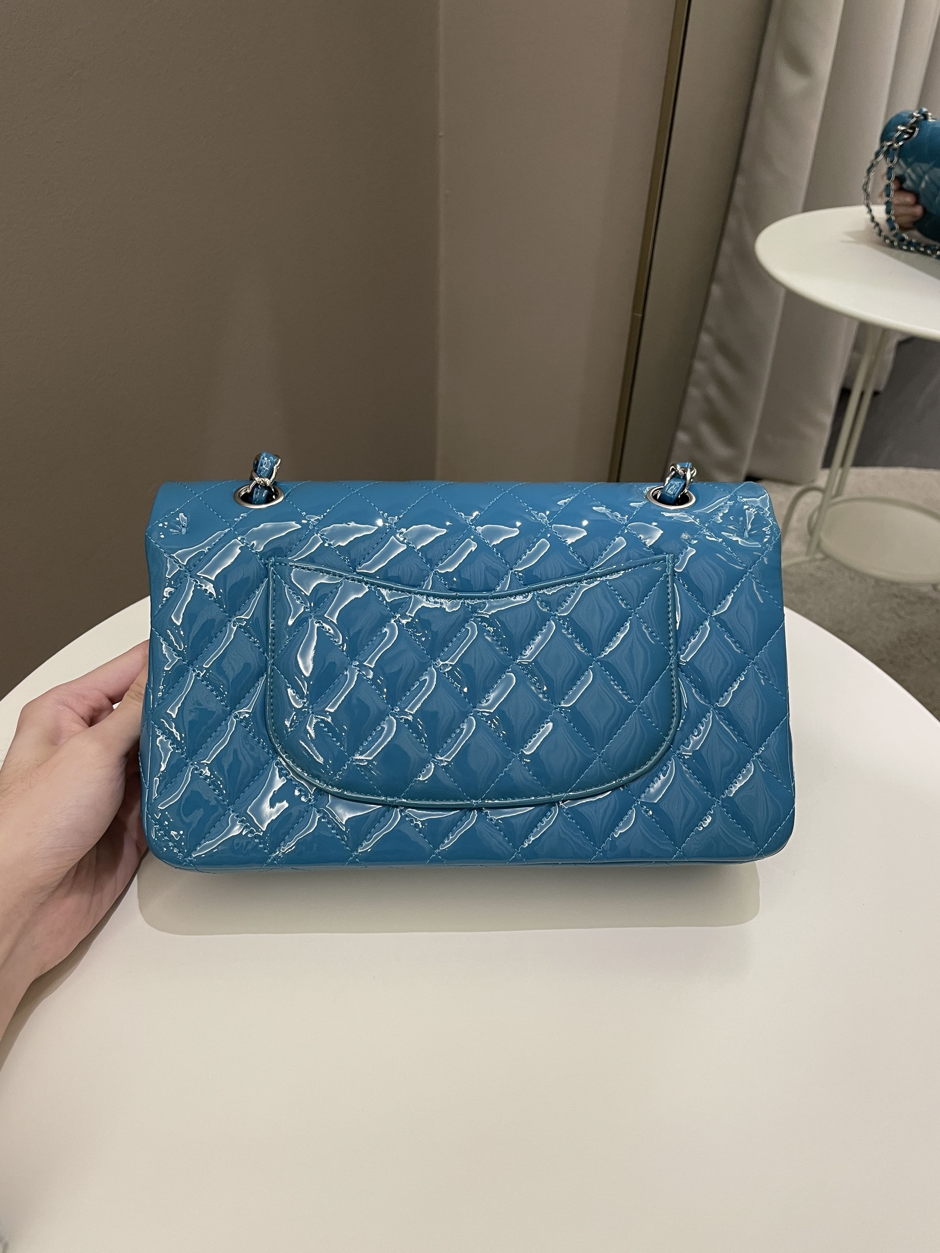 Chanel Classic Quilted Medium Double Flap Turquoise Patent