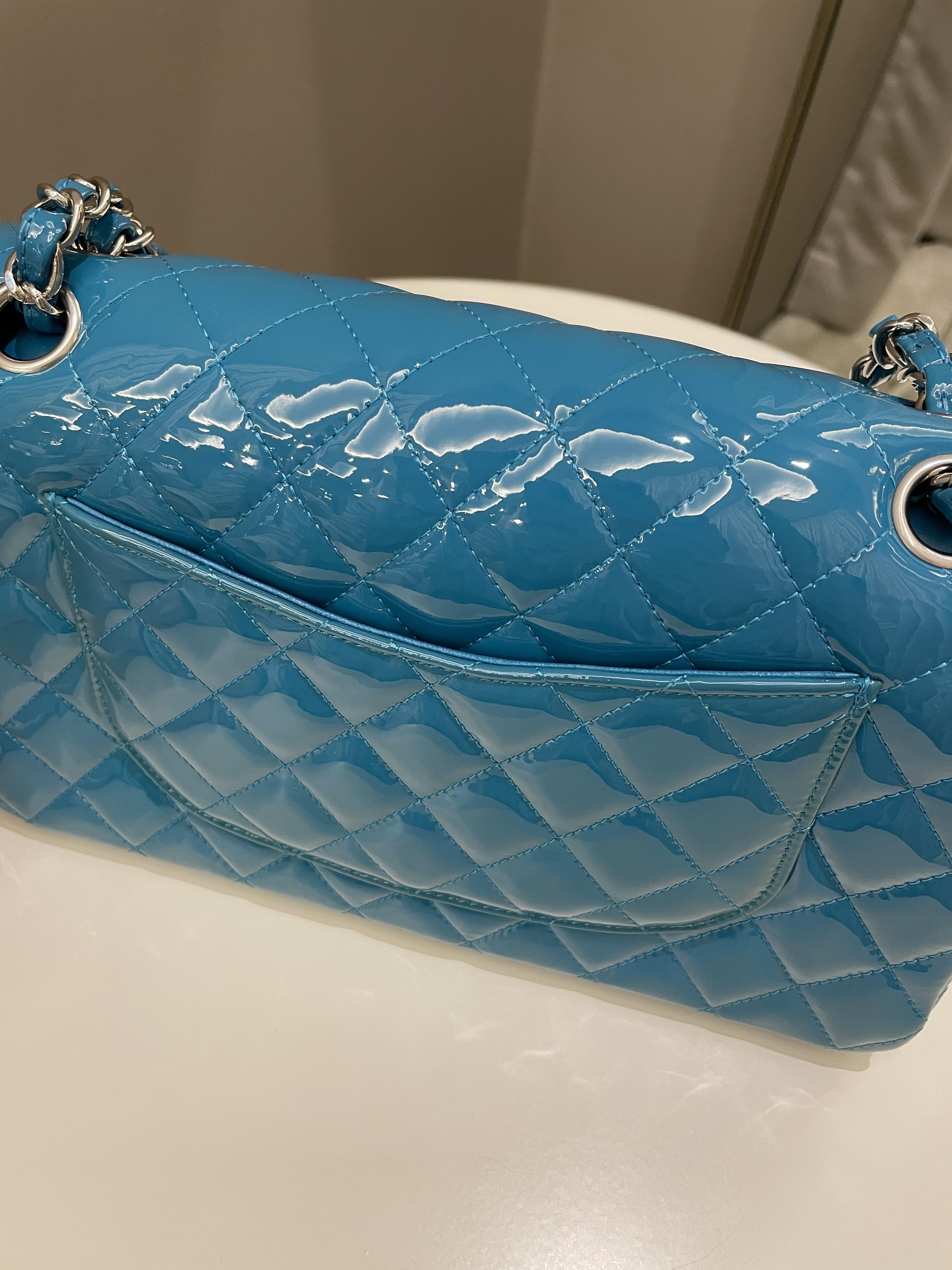 Chanel Classic Quilted Medium Double Flap Turquoise Patent