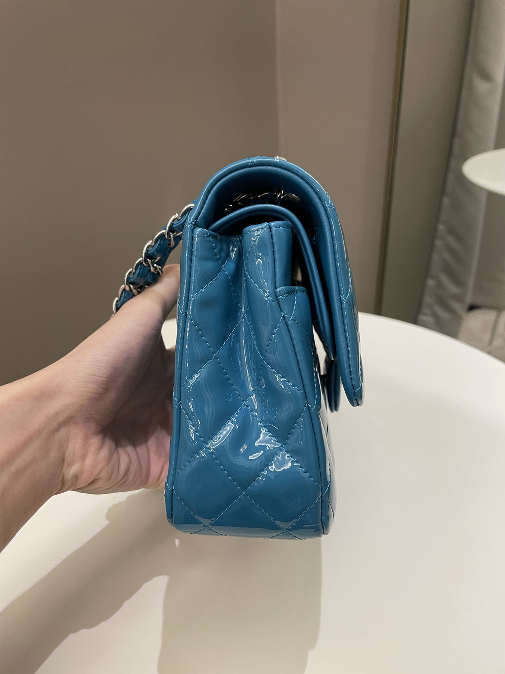 Chanel Classic Quilted Medium Double Flap Turquoise Patent