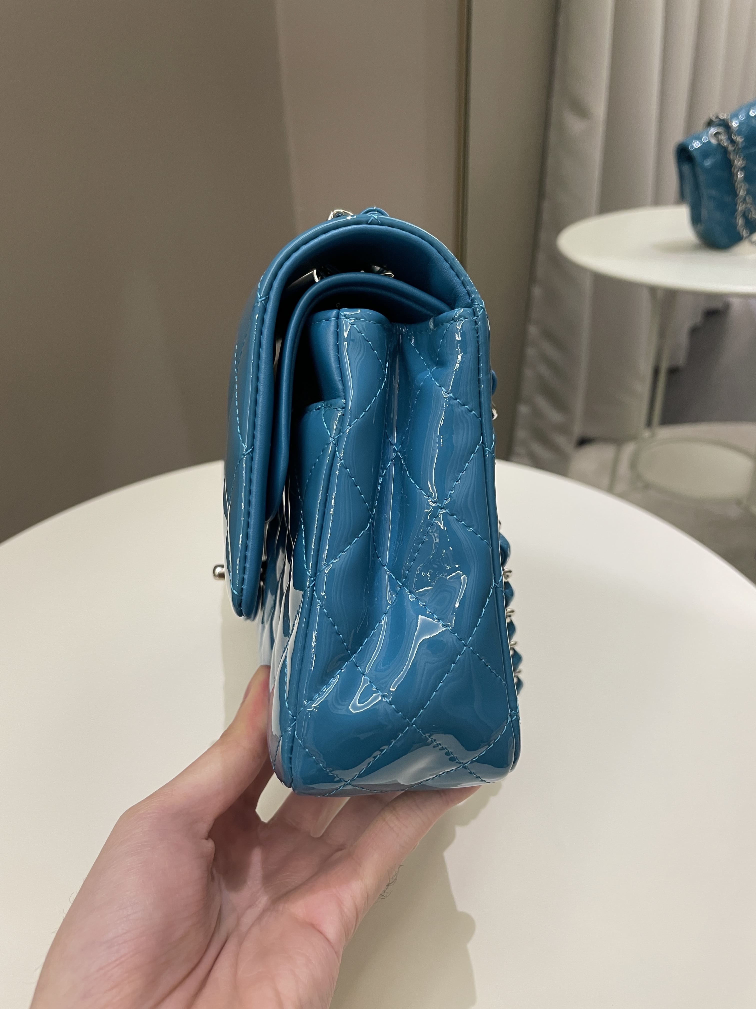Chanel Classic Quilted Medium Double Flap Turquoise Patent