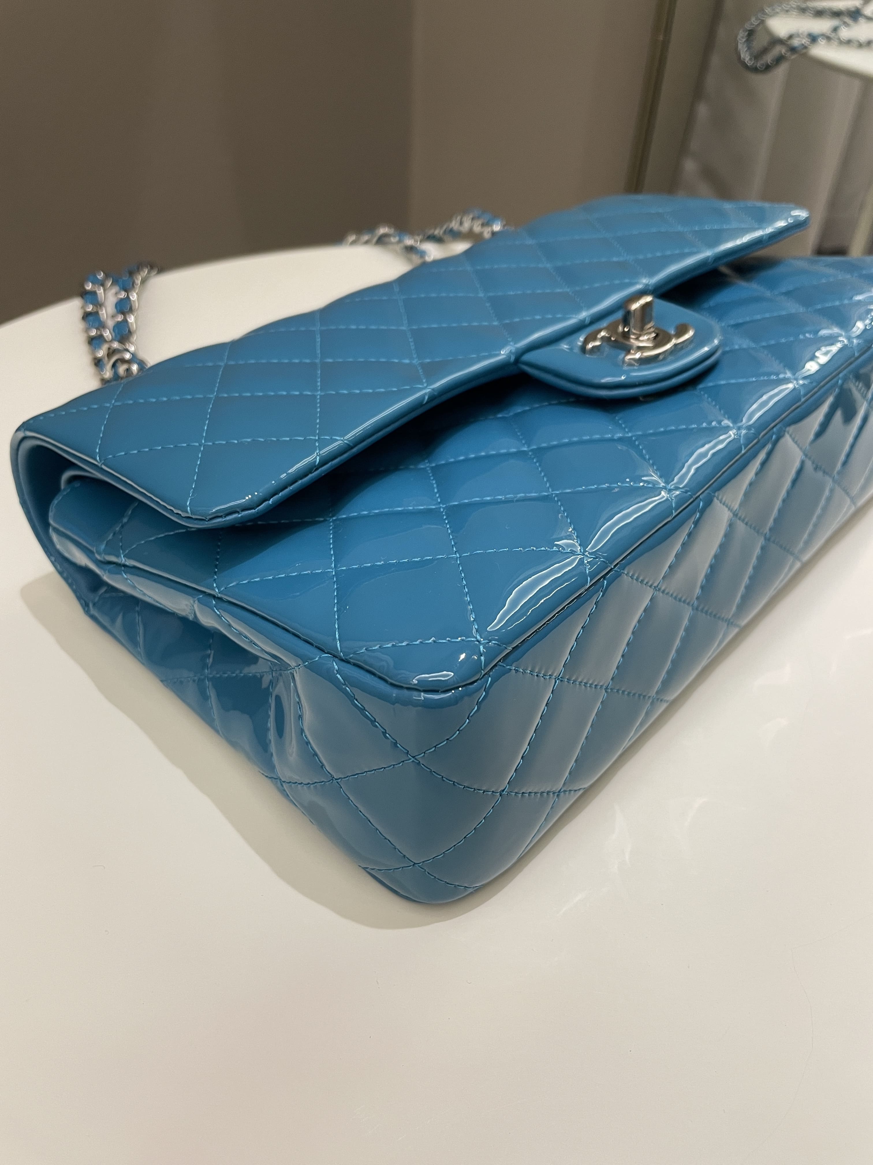 Chanel Classic Quilted Medium Double Flap Turquoise Patent