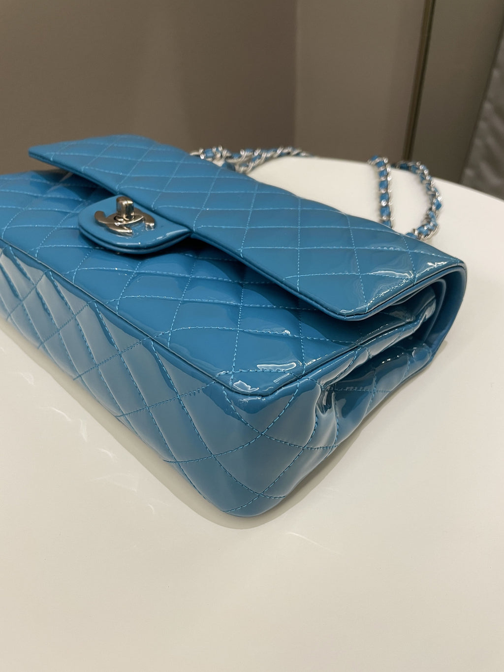 Chanel Classic Quilted Medium Double Flap Turquoise Patent