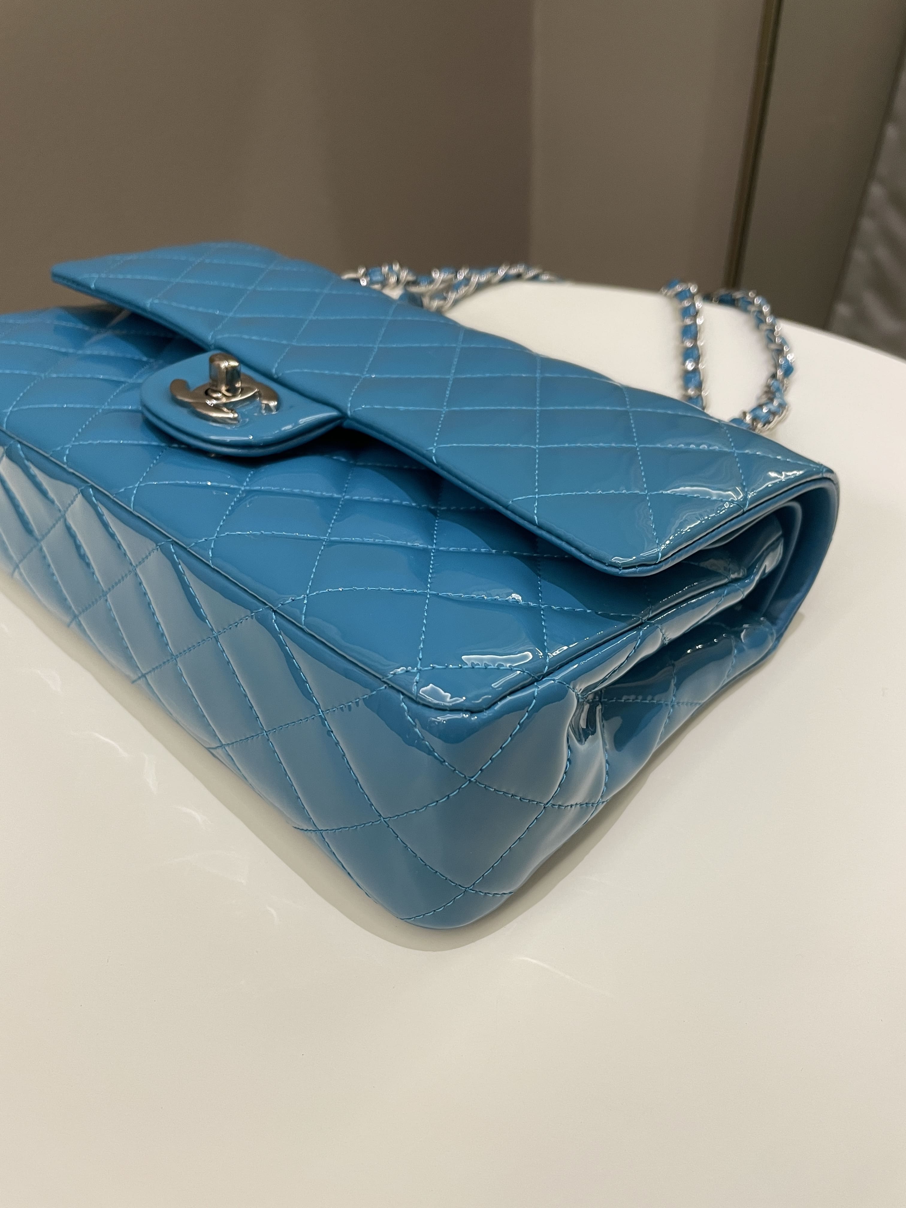 Chanel Classic Quilted Medium Double Flap Turquoise Patent