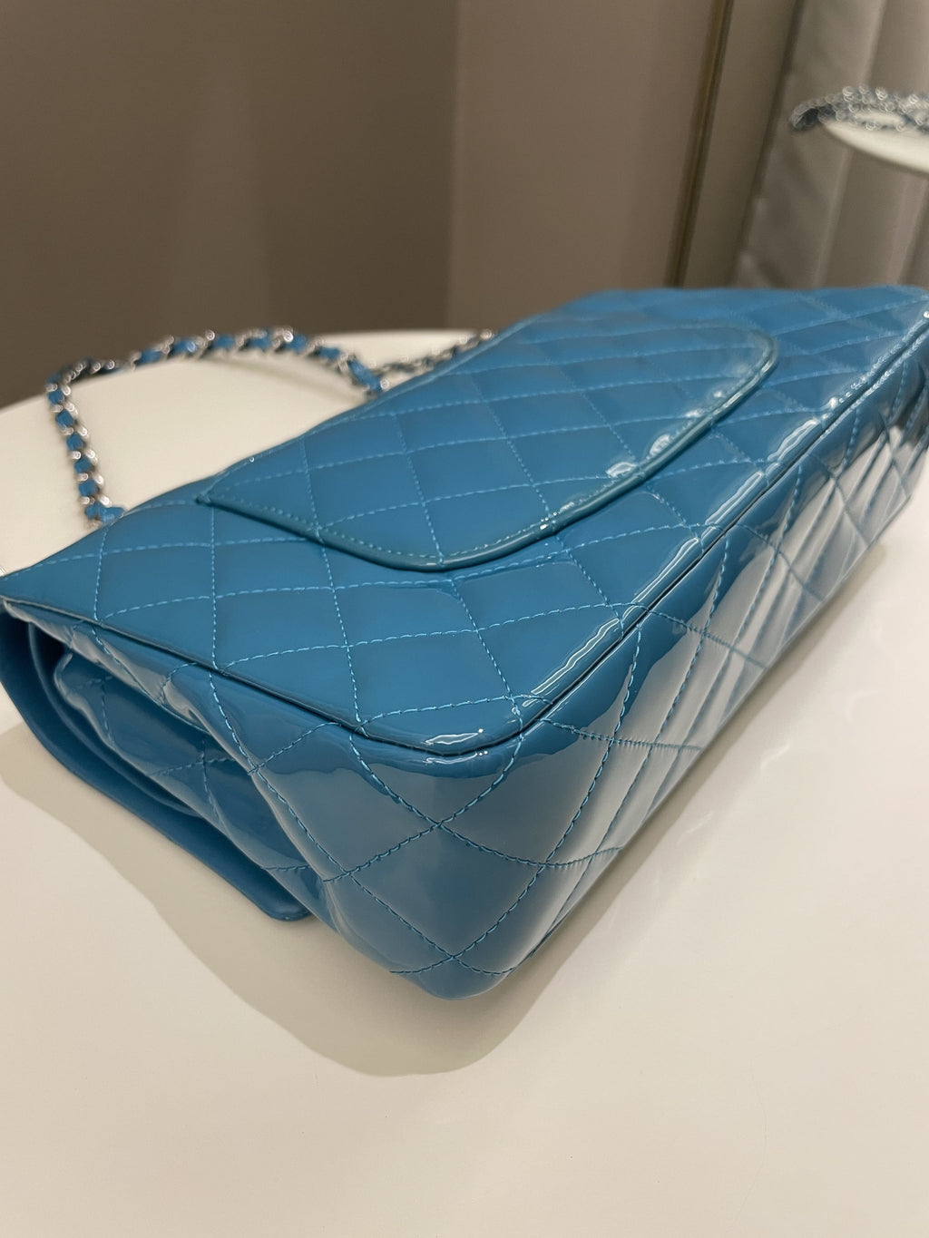 Chanel Classic Quilted Medium Double Flap Turquoise Patent