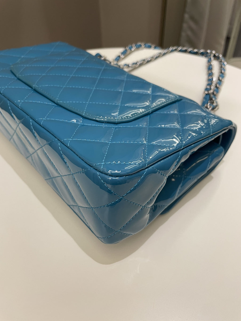 Chanel Classic Quilted Medium Double Flap Turquoise Patent