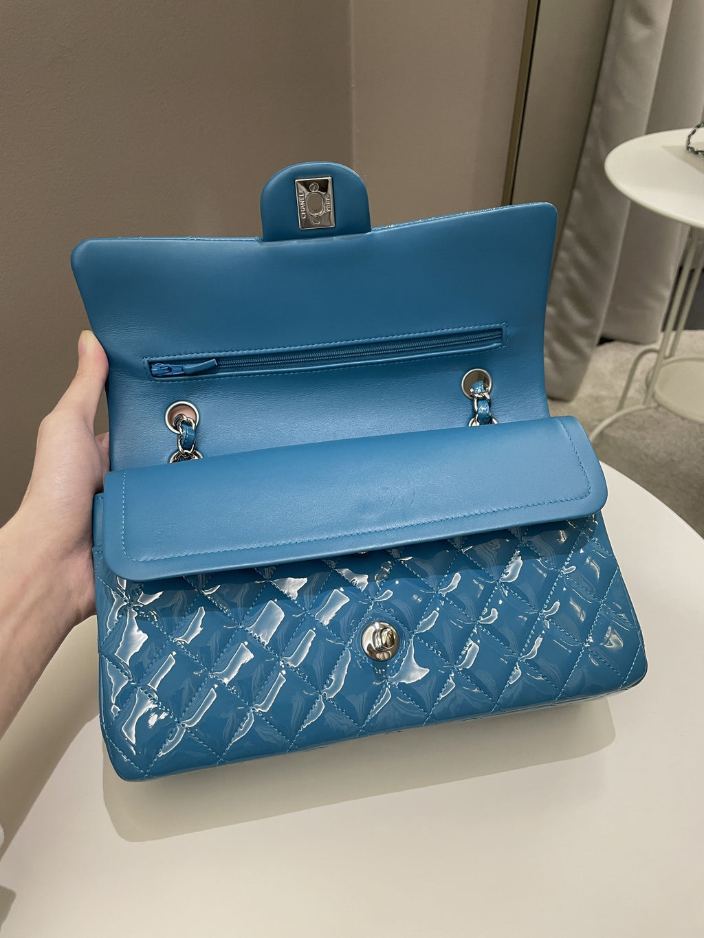 Chanel Classic Quilted Medium Double Flap Turquoise Patent