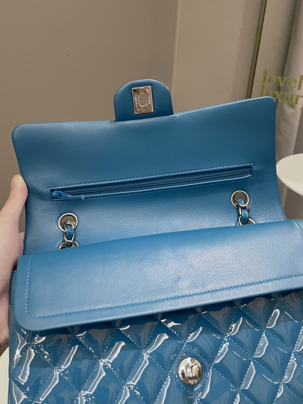 Chanel Classic Quilted Medium Double Flap Turquoise Patent