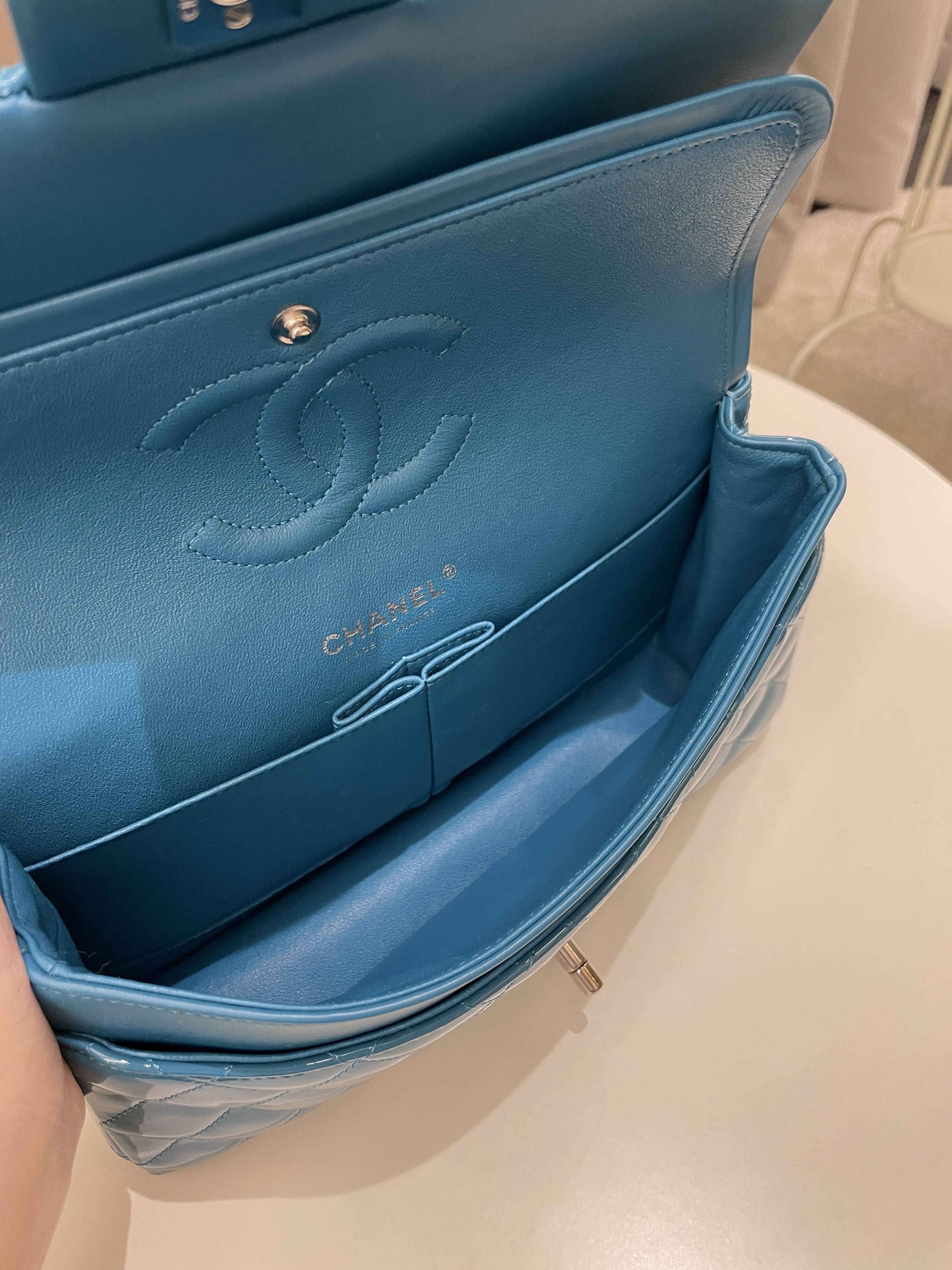 Chanel Classic Quilted Medium Double Flap Turquoise Patent