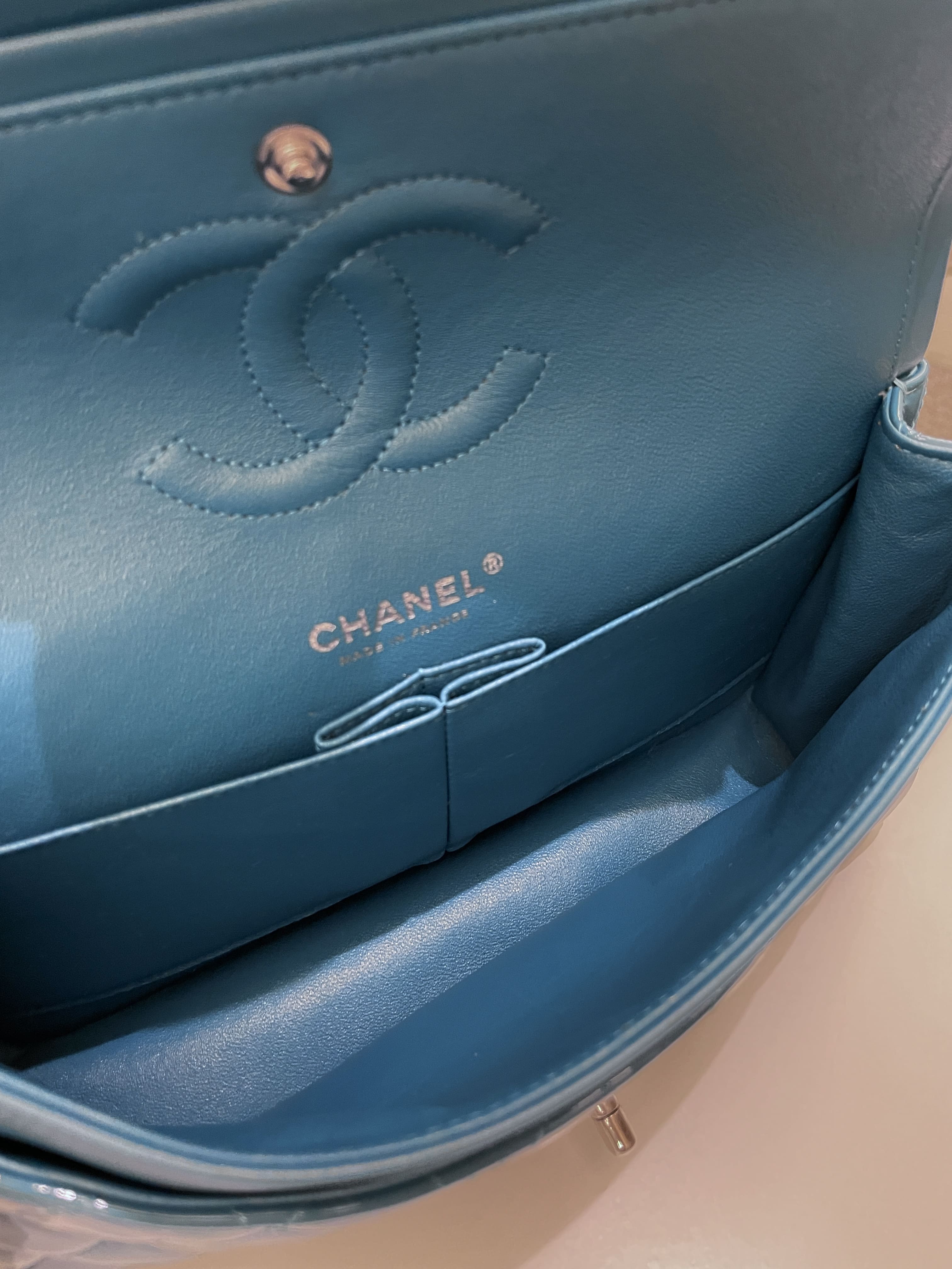 Chanel Classic Quilted Medium Double Flap Turquoise Patent
