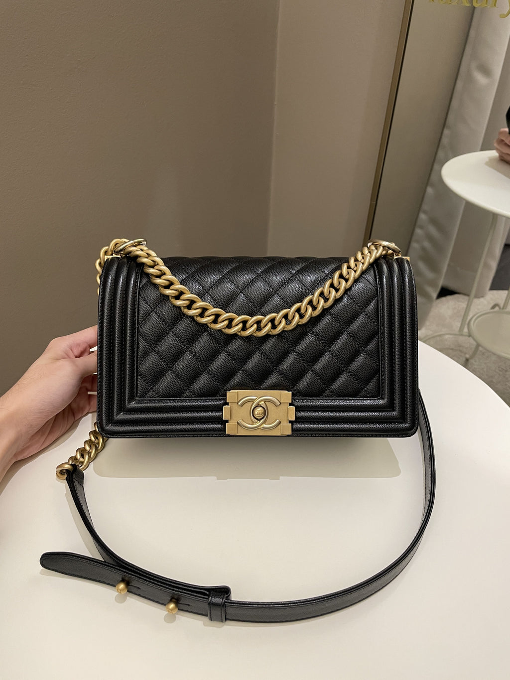 Chanel Quilted Boy Old Medium Black Rigid Caviar