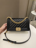 Chanel Quilted Boy Old Medium Black Rigid Caviar