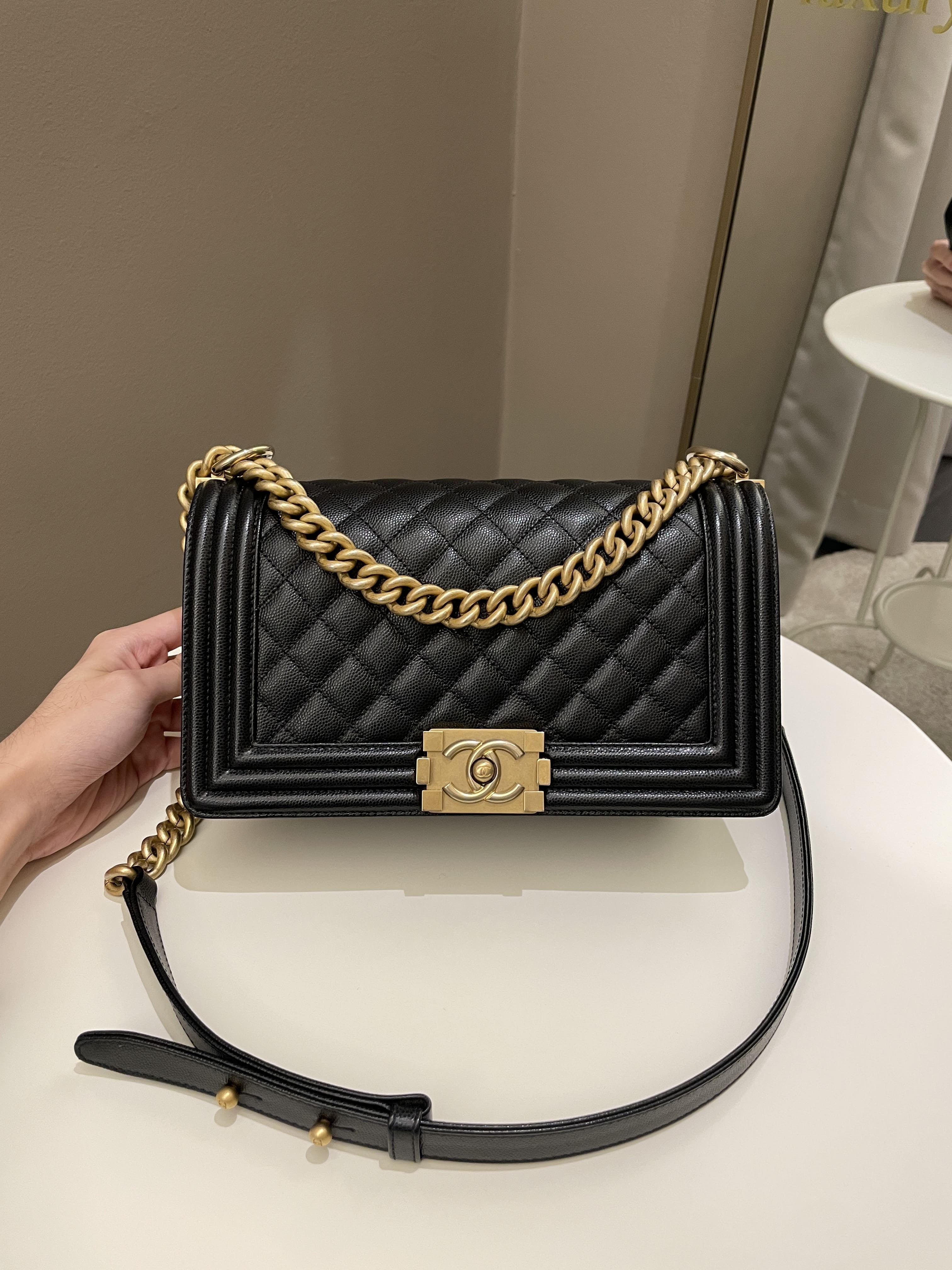 Chanel Quilted Boy Old Medium Black Rigid Caviar