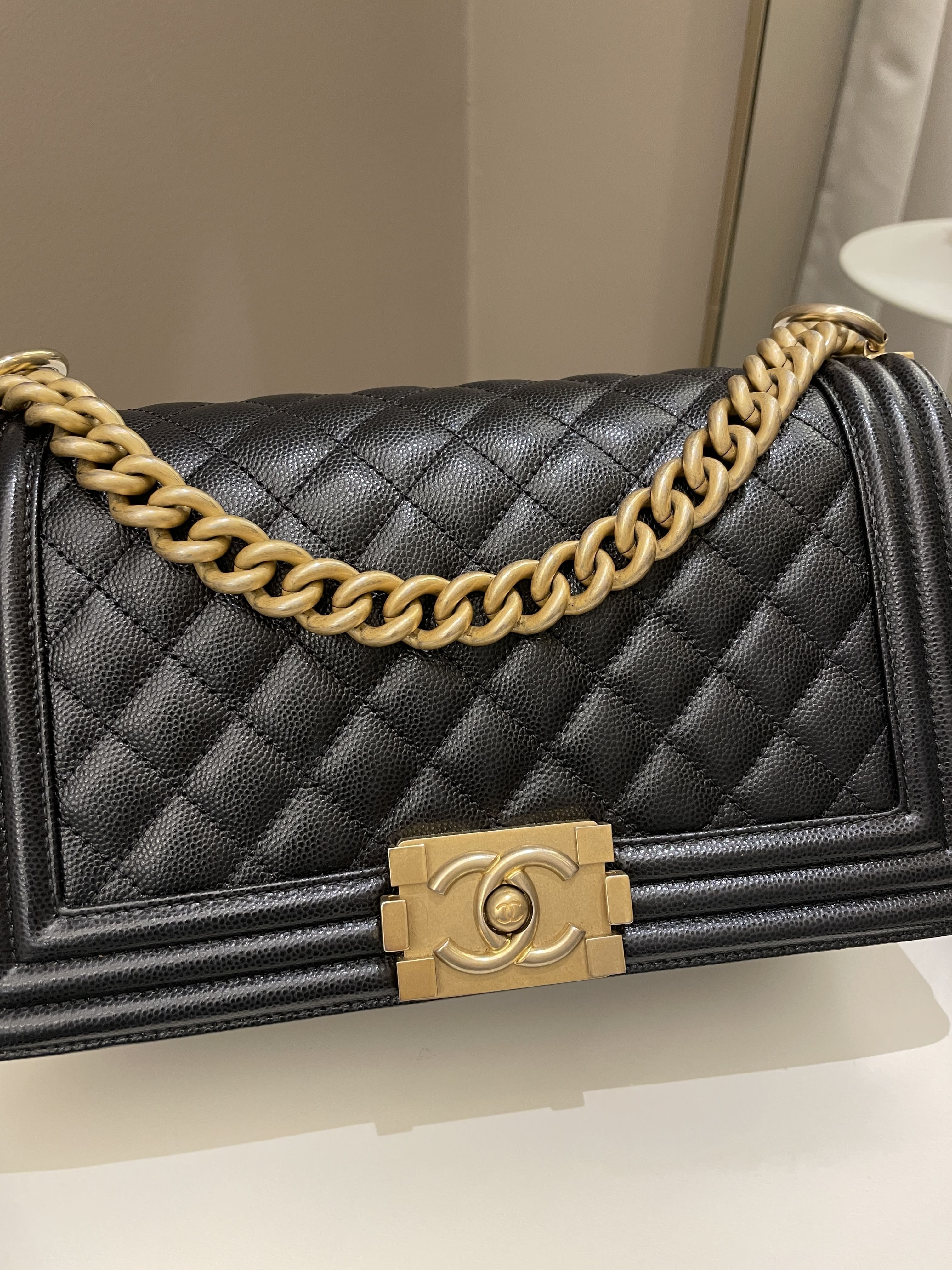 Chanel Quilted Boy Old Medium Black Rigid Caviar