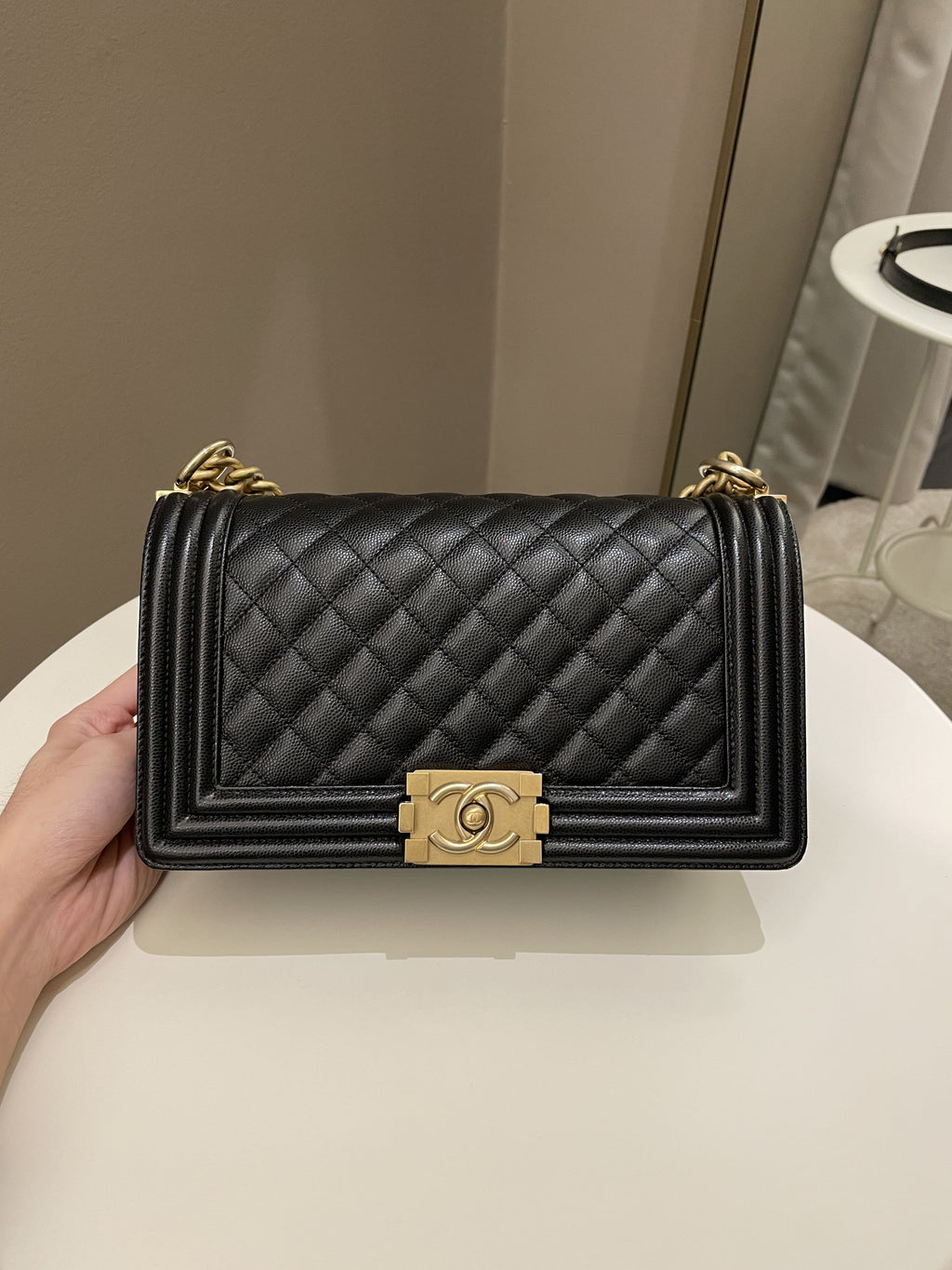 Chanel Quilted Boy Old Medium Black Rigid Caviar