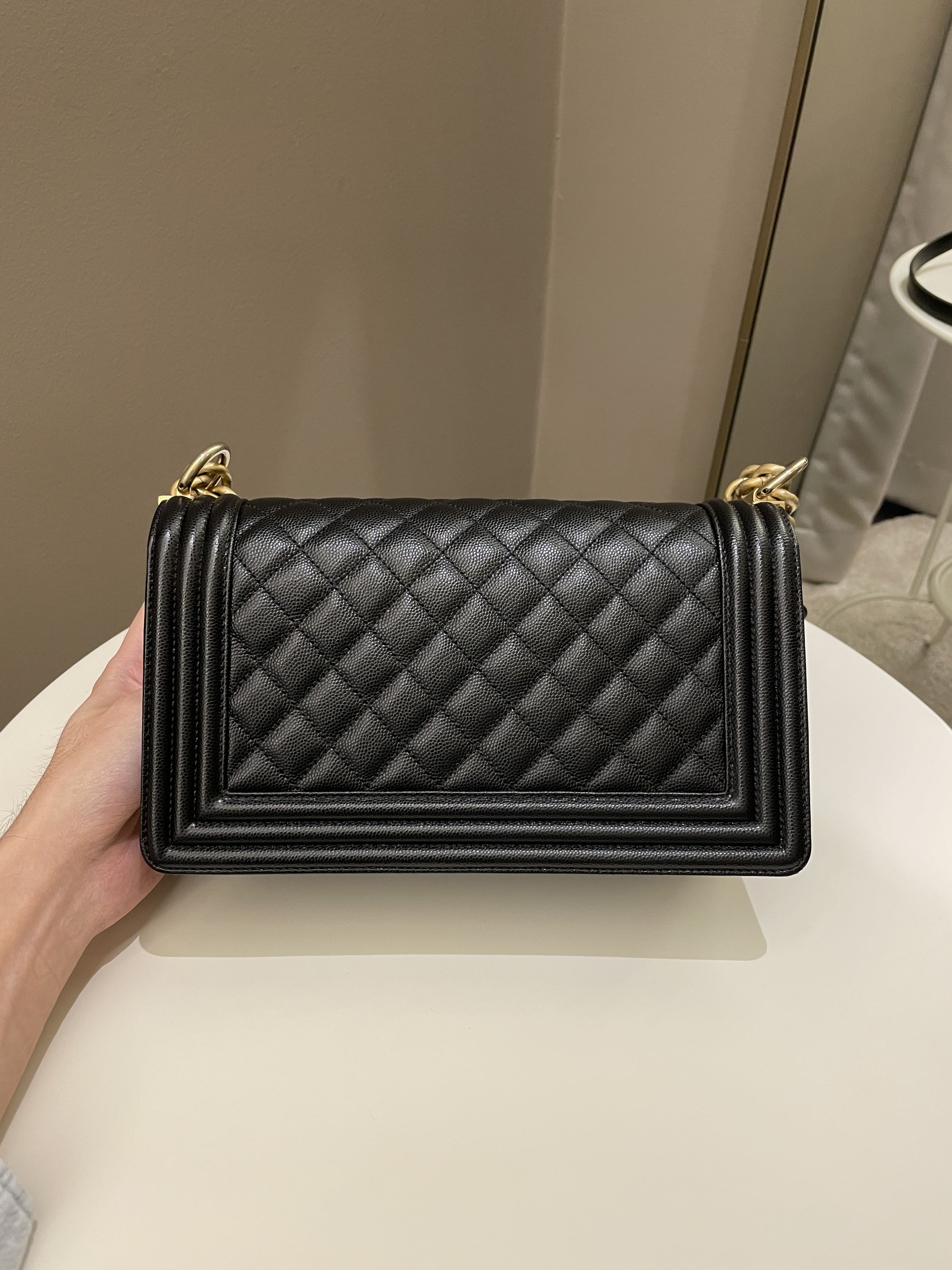 Chanel Quilted Boy Old Medium Black Rigid Caviar