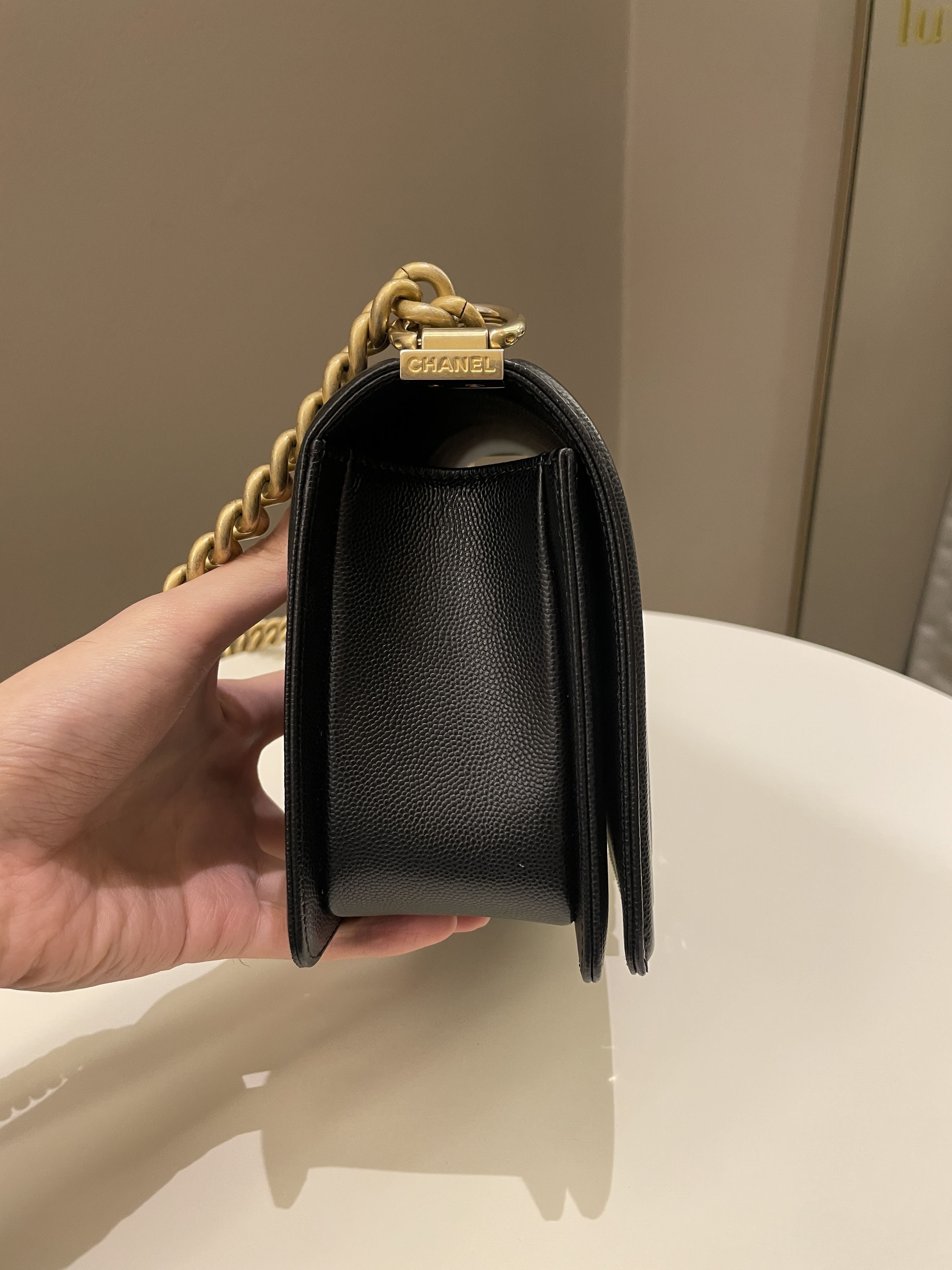 Chanel Quilted Boy Old Medium Black Rigid Caviar