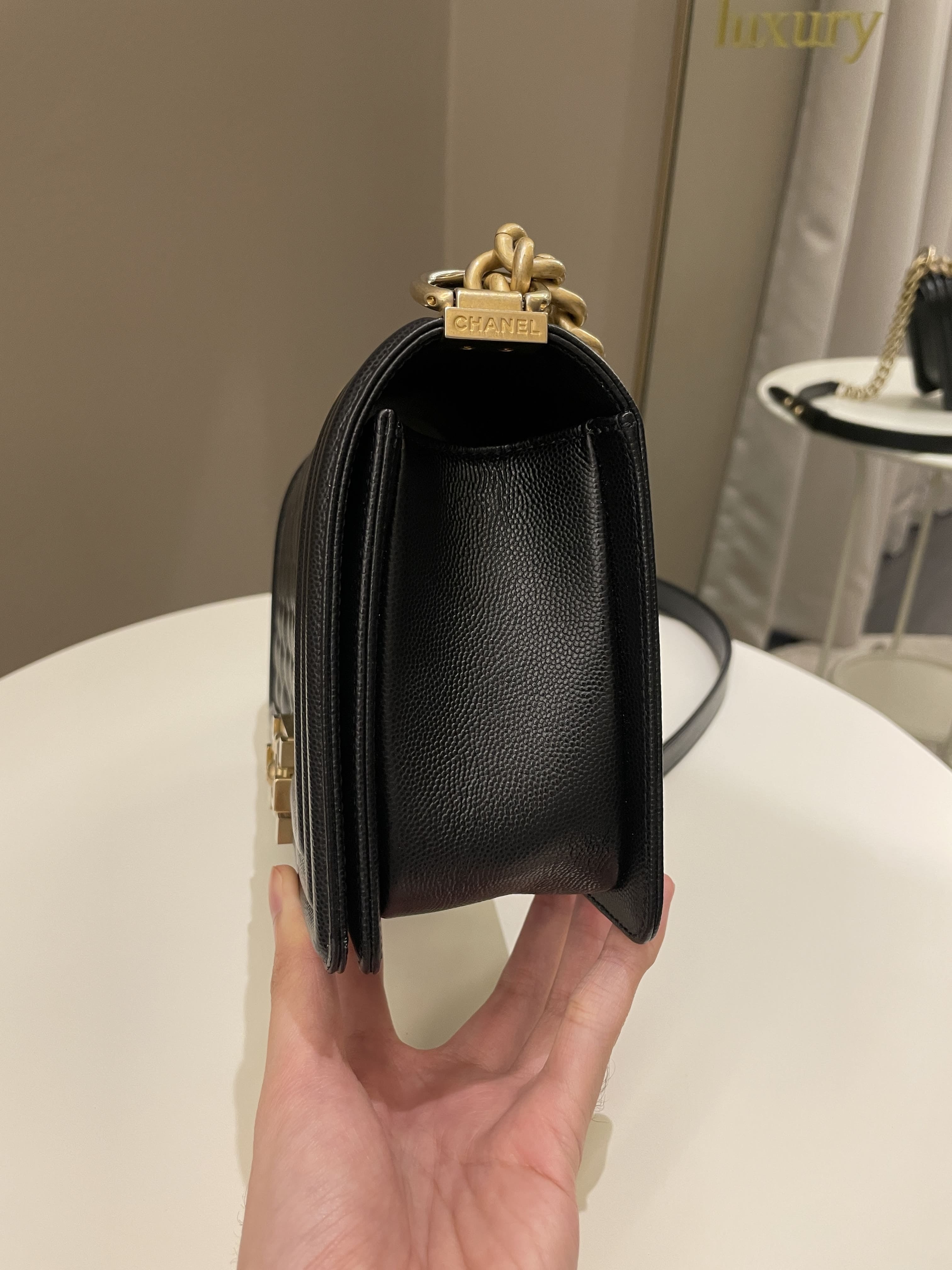 Chanel Quilted Boy Old Medium Black Rigid Caviar