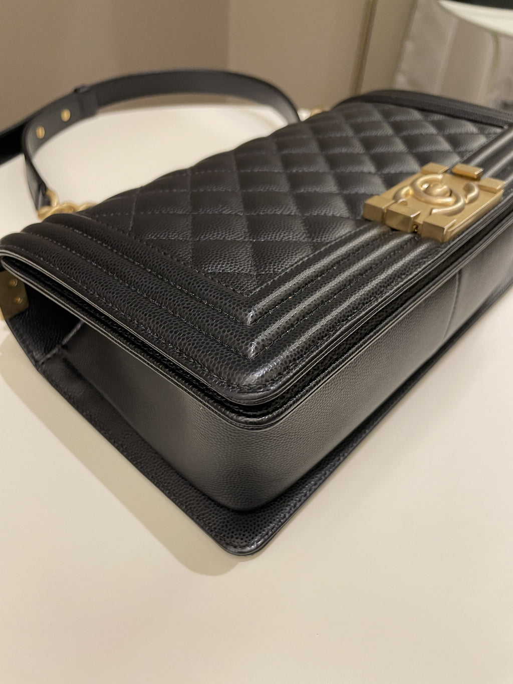 Chanel Quilted Boy Old Medium Black Rigid Caviar