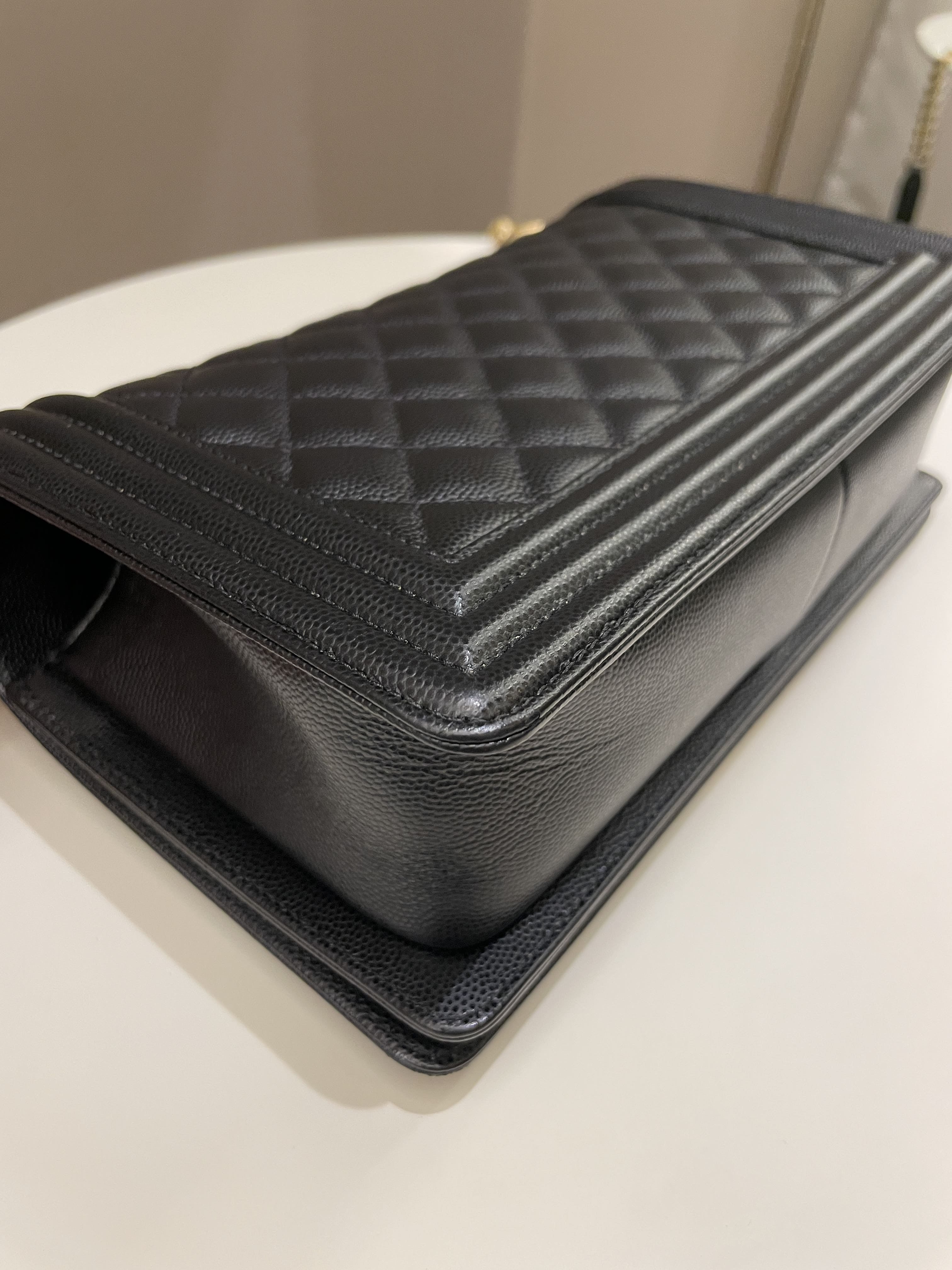 Chanel Quilted Boy Old Medium Black Rigid Caviar