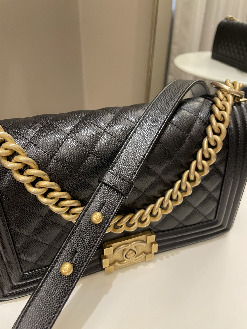 Chanel Quilted Boy Old Medium Black Rigid Caviar