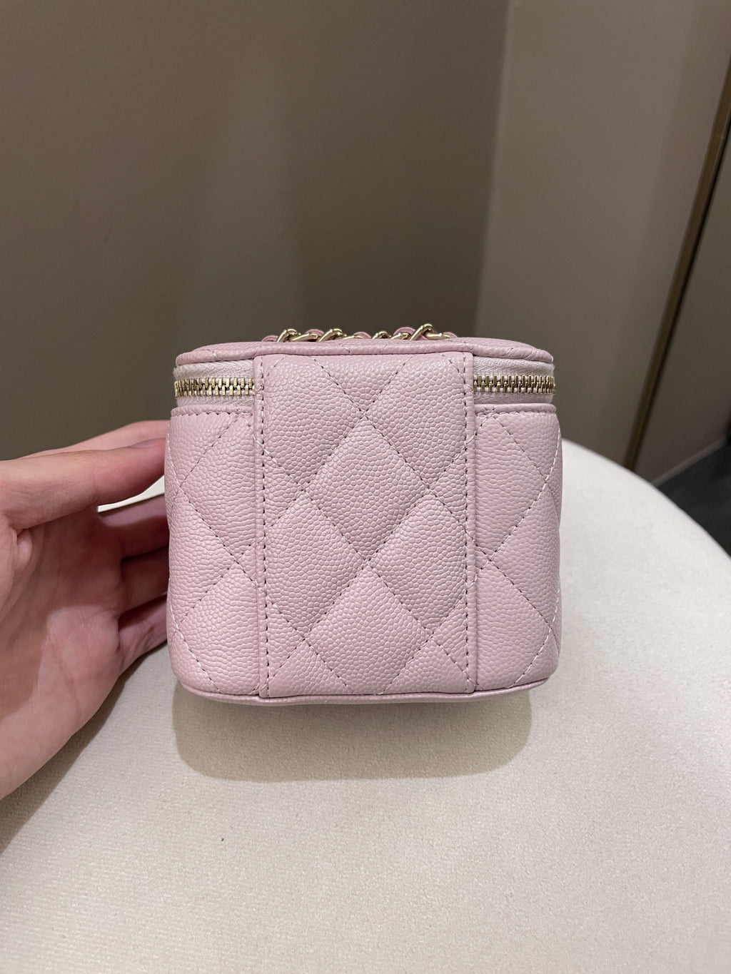 Chanel 21S Quilted Mini Vanity Cube Rose Clair Lilac Caviar