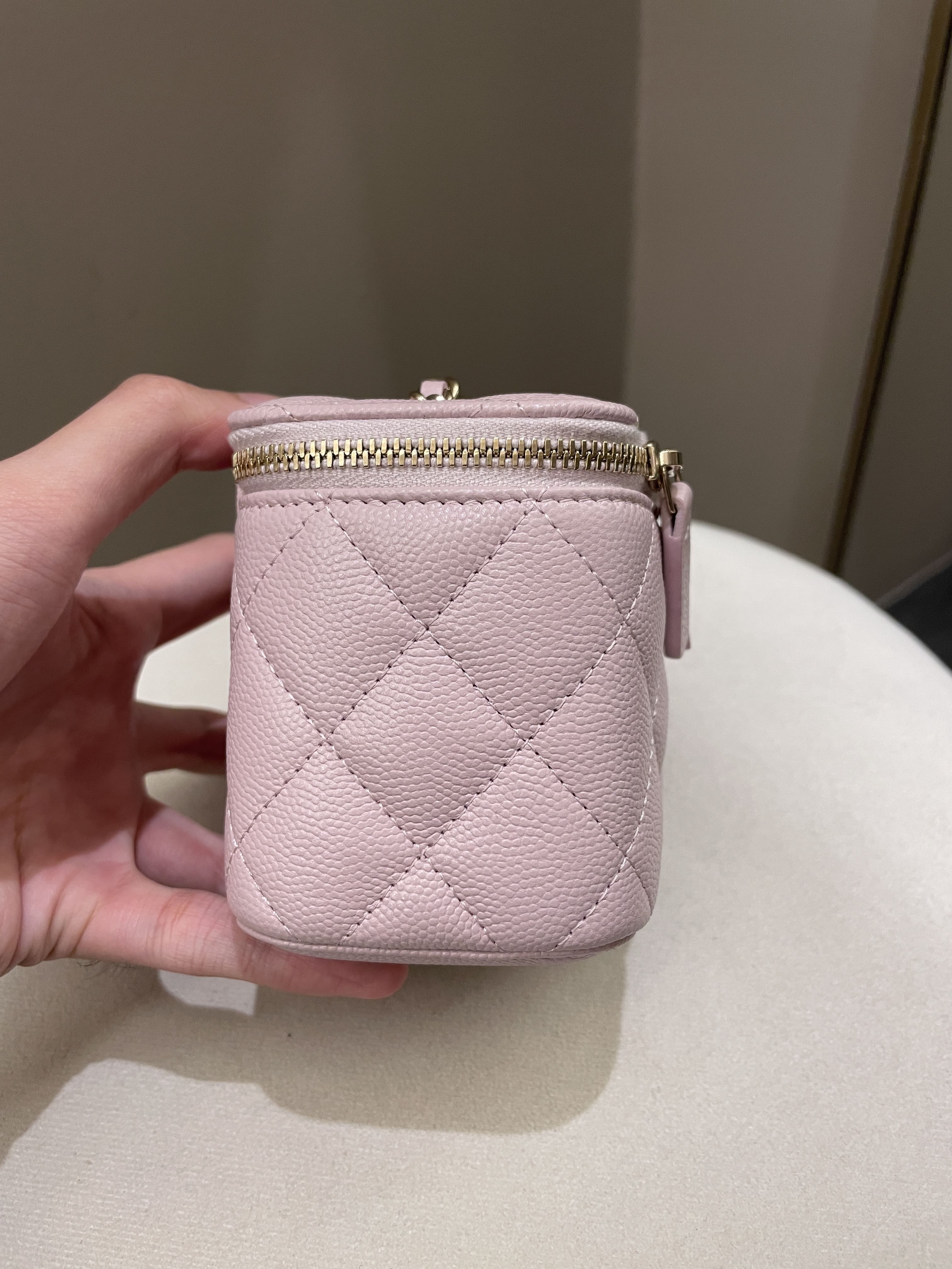 Chanel 21S Quilted Mini Vanity Cube Rose Clair Lilac Caviar