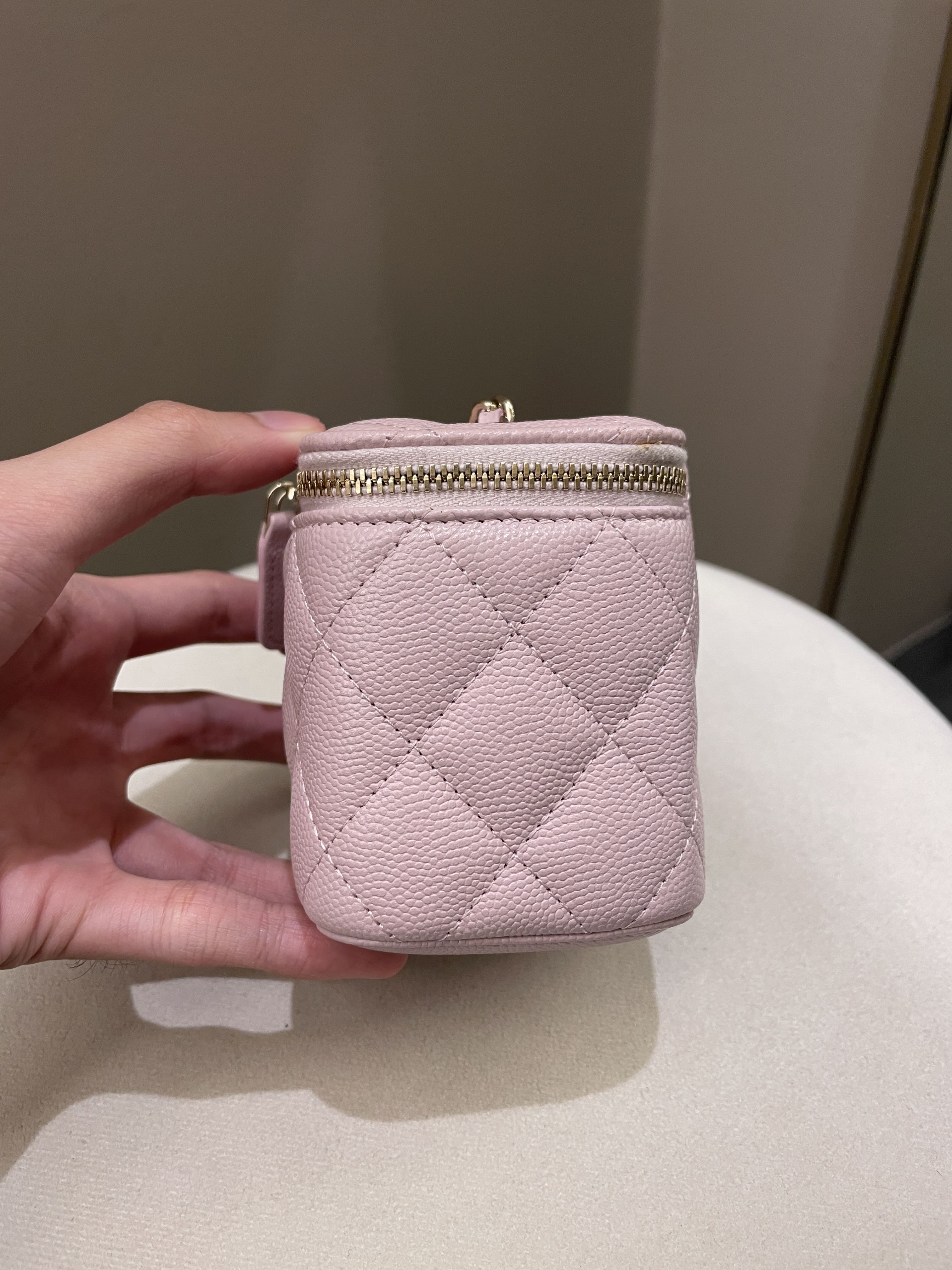 Chanel 21S Quilted Mini Vanity Cube Rose Clair Lilac Caviar