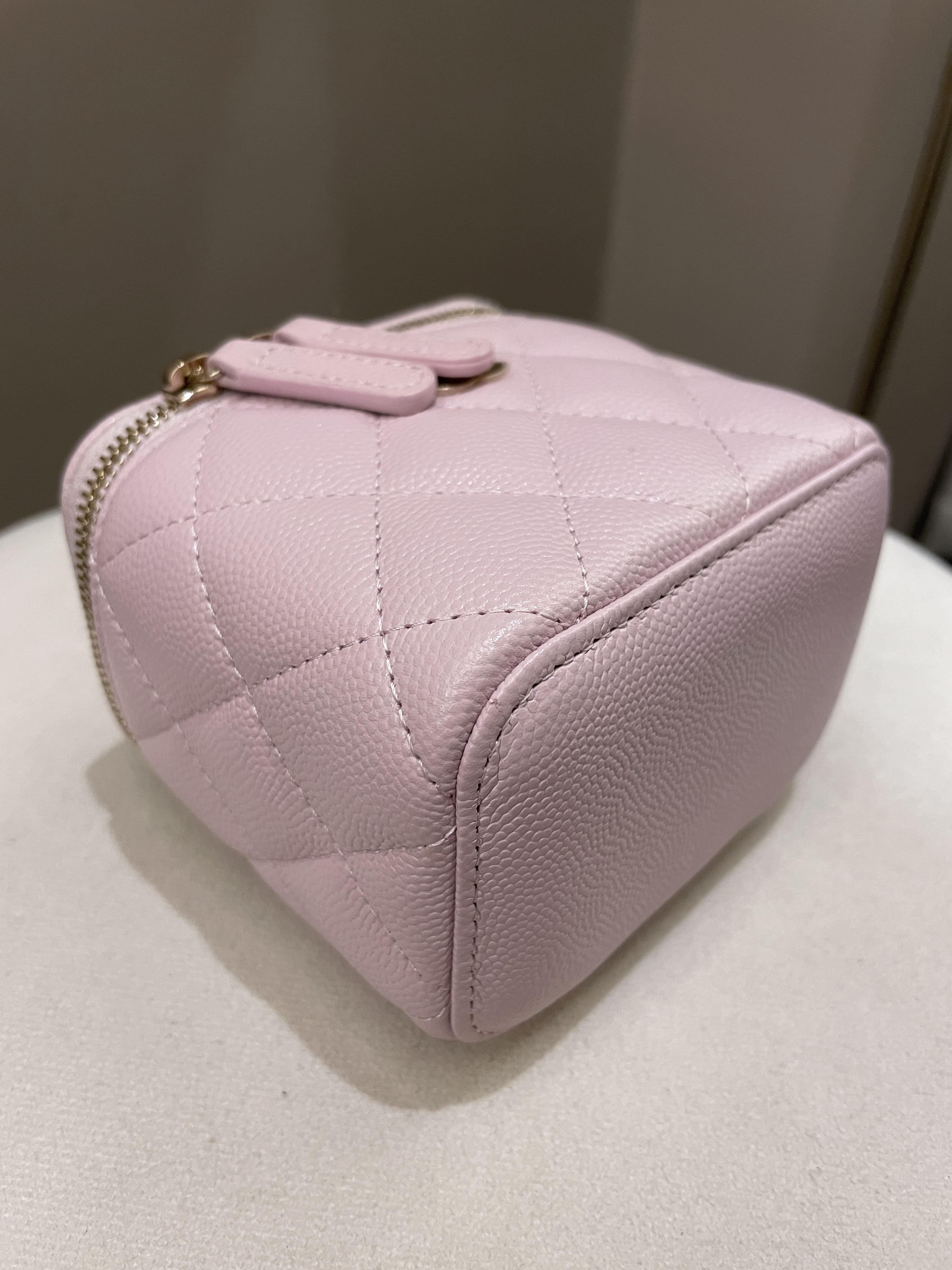 Chanel 21S Quilted Mini Vanity Cube Rose Clair Lilac Caviar