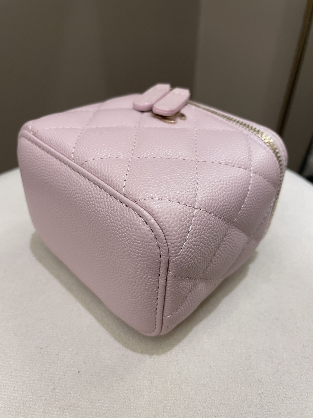 Chanel 21S Quilted Mini Vanity Cube Rose Clair Lilac Caviar