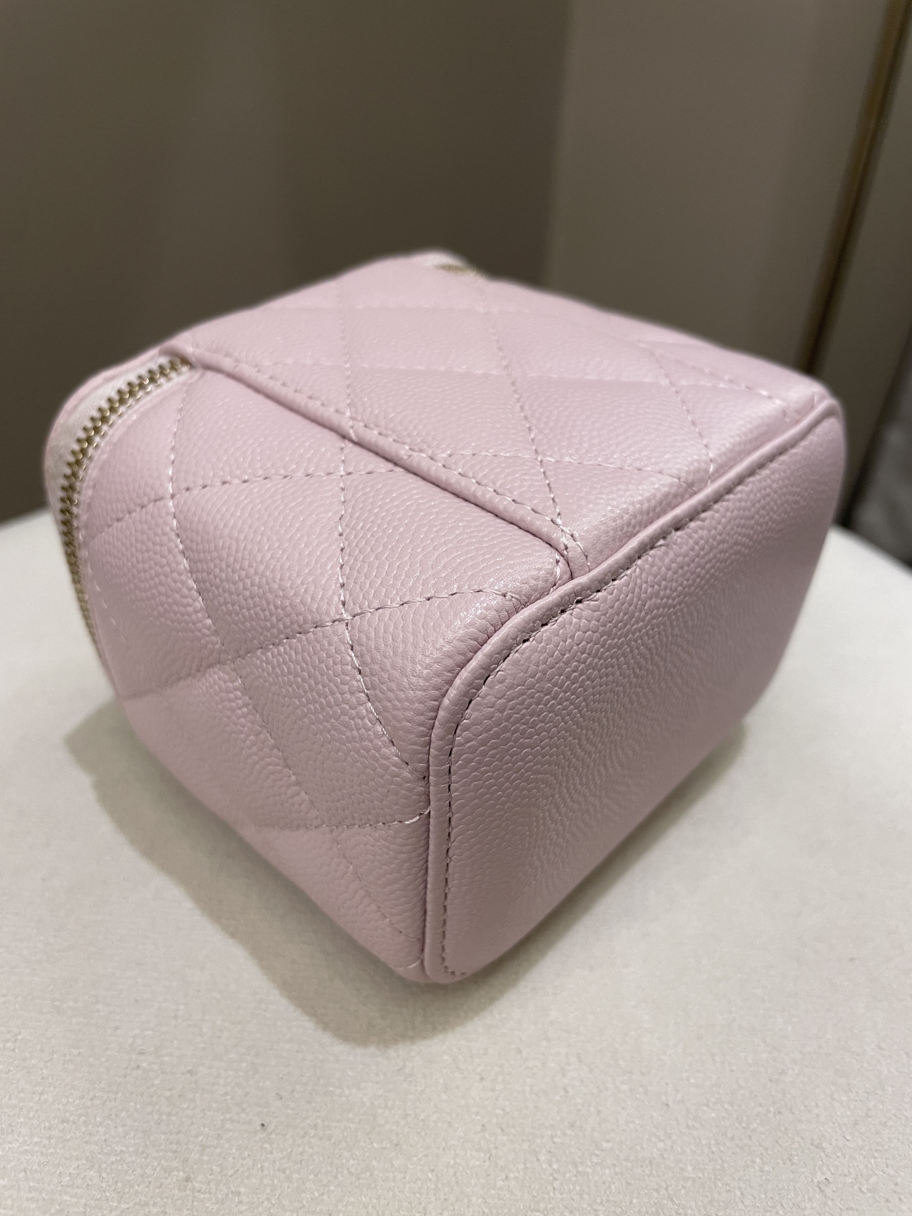 Chanel 21S Quilted Mini Vanity Cube Rose Clair Lilac Caviar