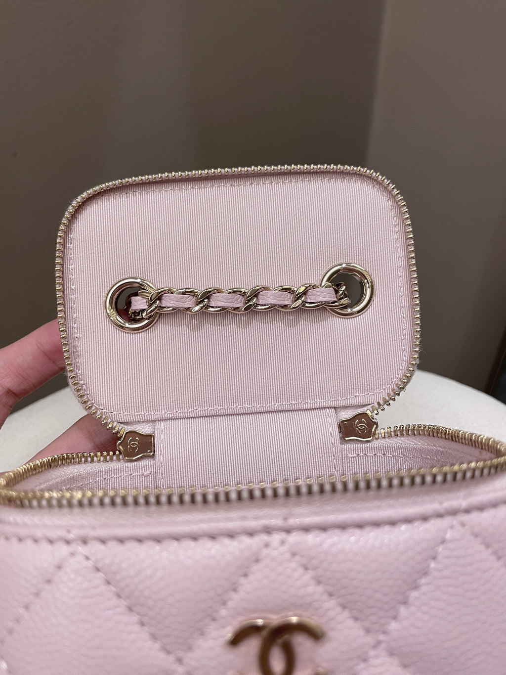 Chanel 21S Quilted Mini Vanity Cube Rose Clair Lilac Caviar