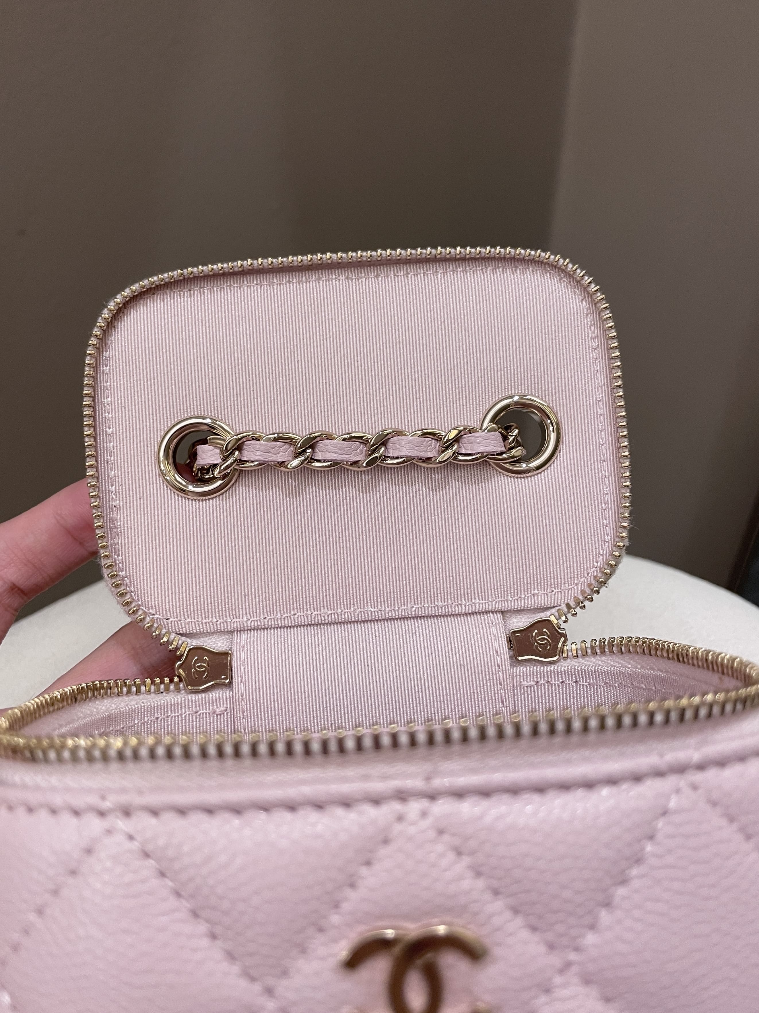 Chanel 21S Quilted Mini Vanity Cube Rose Clair Lilac Caviar