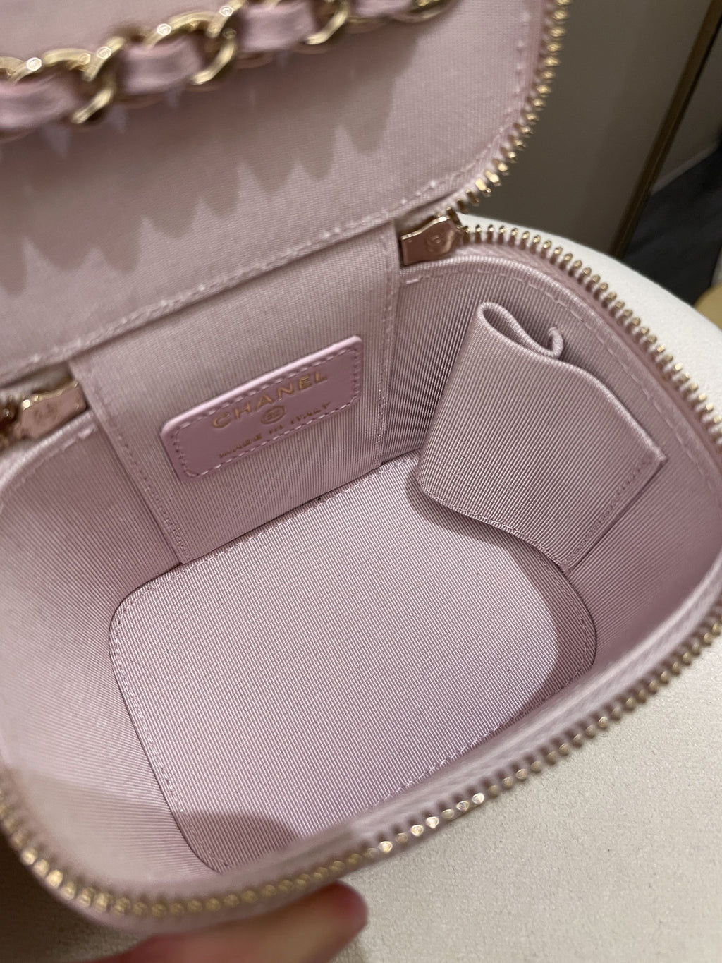 Chanel 21S Quilted Mini Vanity Cube Rose Clair Lilac Caviar