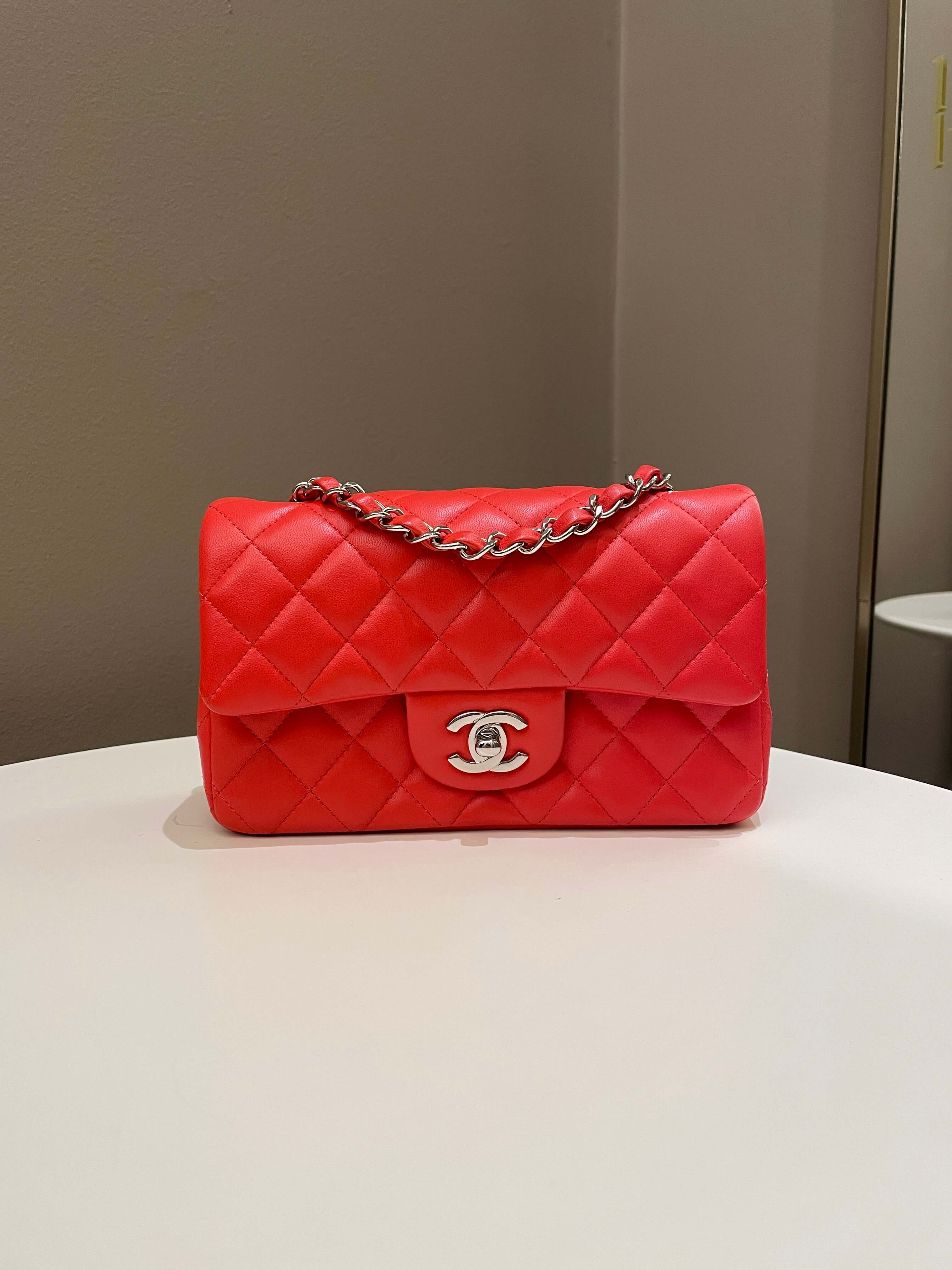 Chanel Quilted Mini Rectangular Coral Red Lambskin