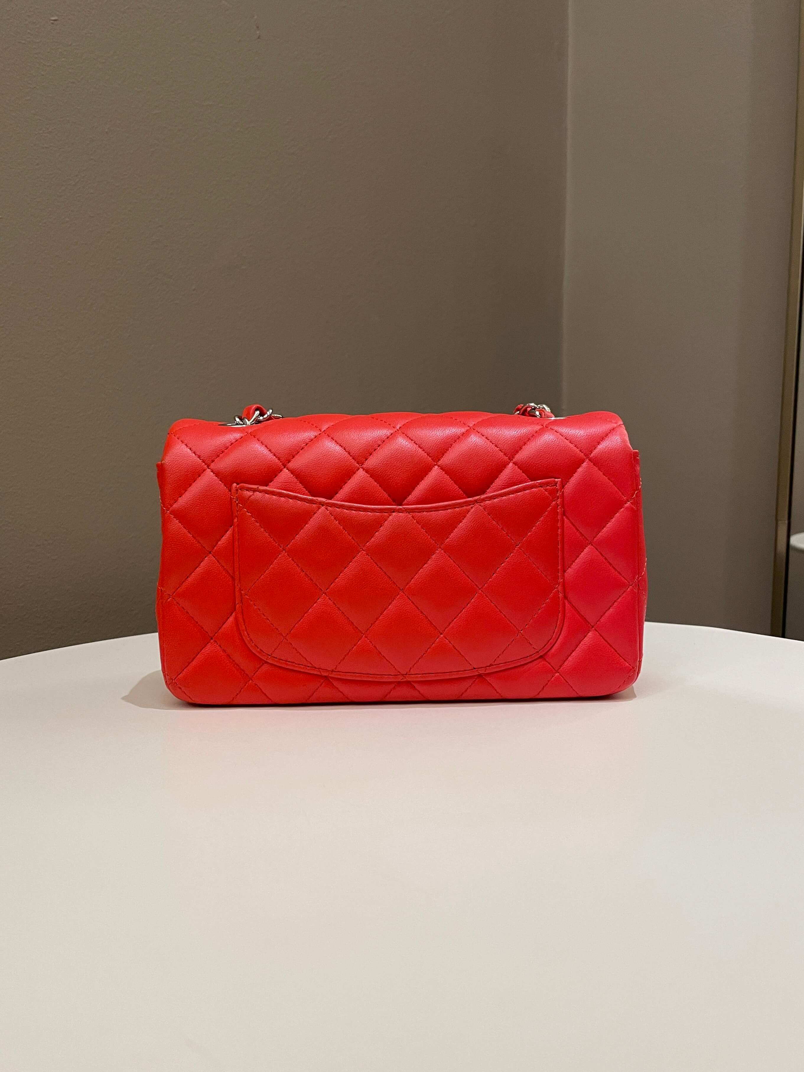 Chanel Quilted Mini Rectangular Coral Red Lambskin