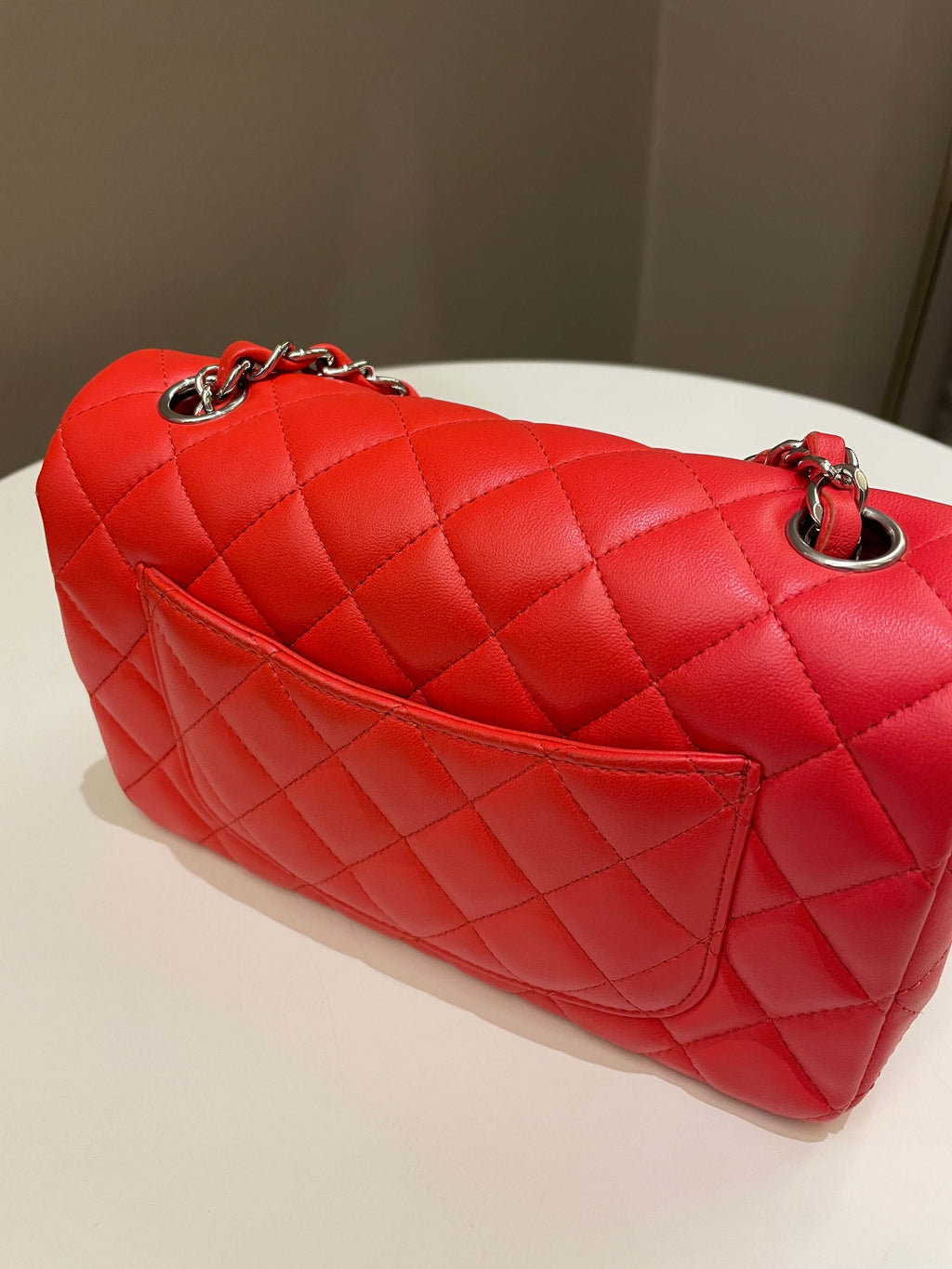 Chanel Quilted Mini Rectangular Coral Red Lambskin